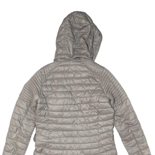 BARBOUR International Endo Baffle Fibre Down Black Streak Quilted Coat Grey Womens UK 10