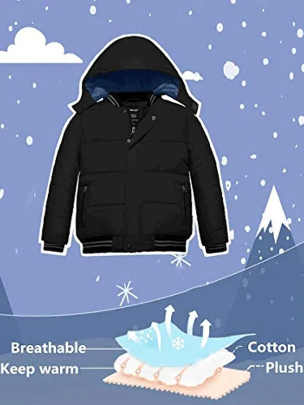 Boys Padded Winter Coat With Removable Hood Windproof Puffer Jacket