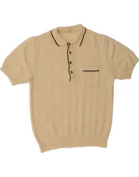 C & A Womens Short Sleeve Polo Neck Jumper Sweater UK 16 Large Beige