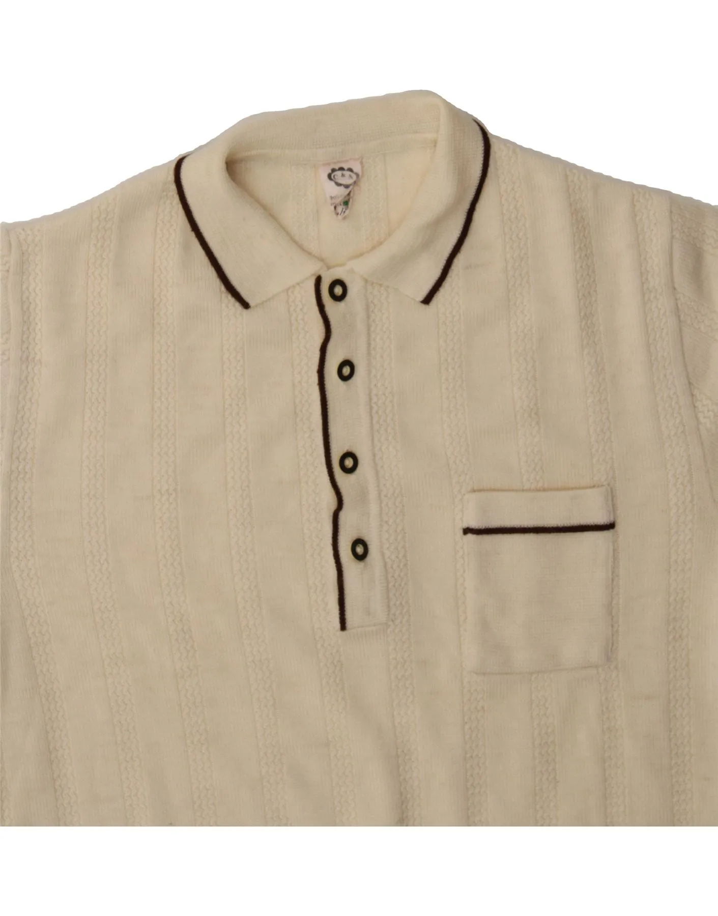 C & A Womens Short Sleeve Polo Neck Jumper Sweater UK 16 Large Beige