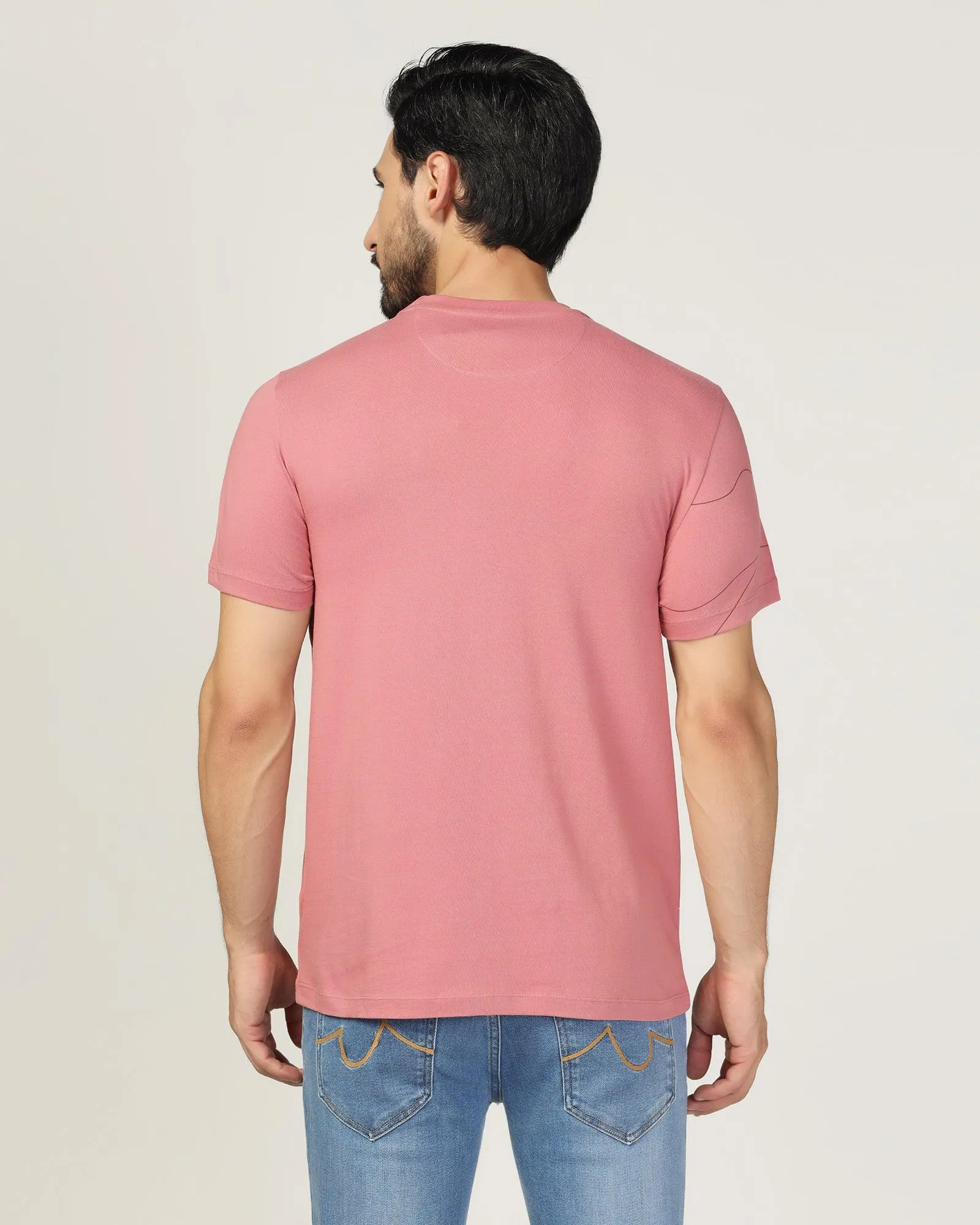 Crew Neck Dusty Rose Printed T-Shirt - Magnet