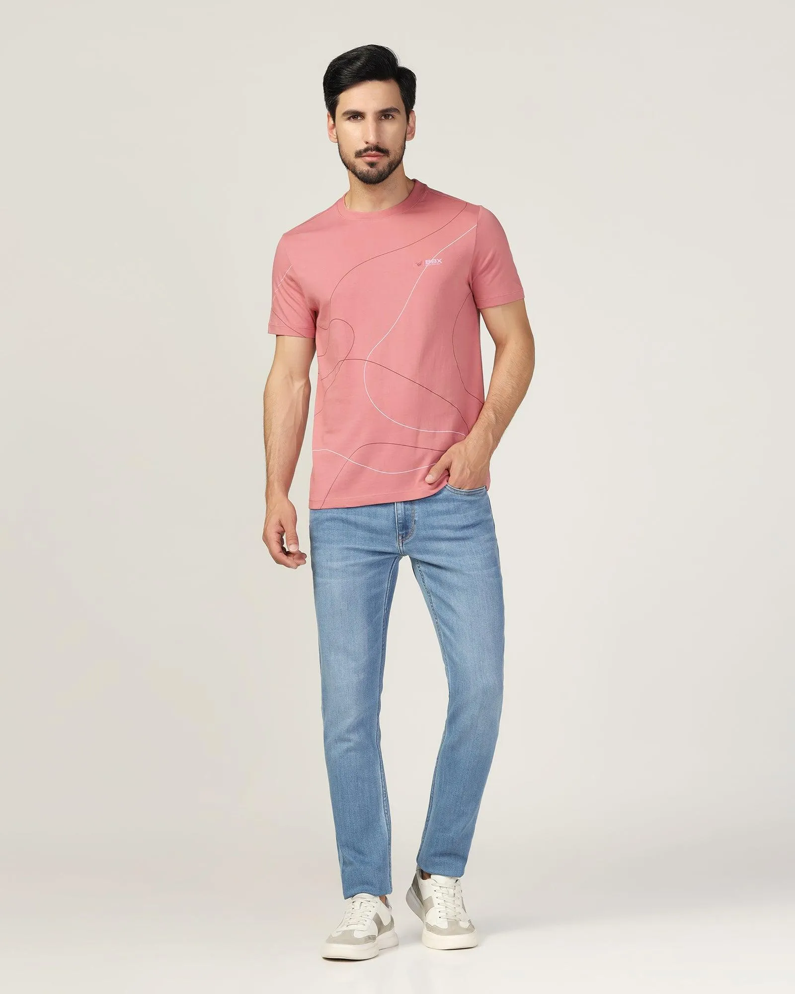 Crew Neck Dusty Rose Printed T-Shirt - Magnet