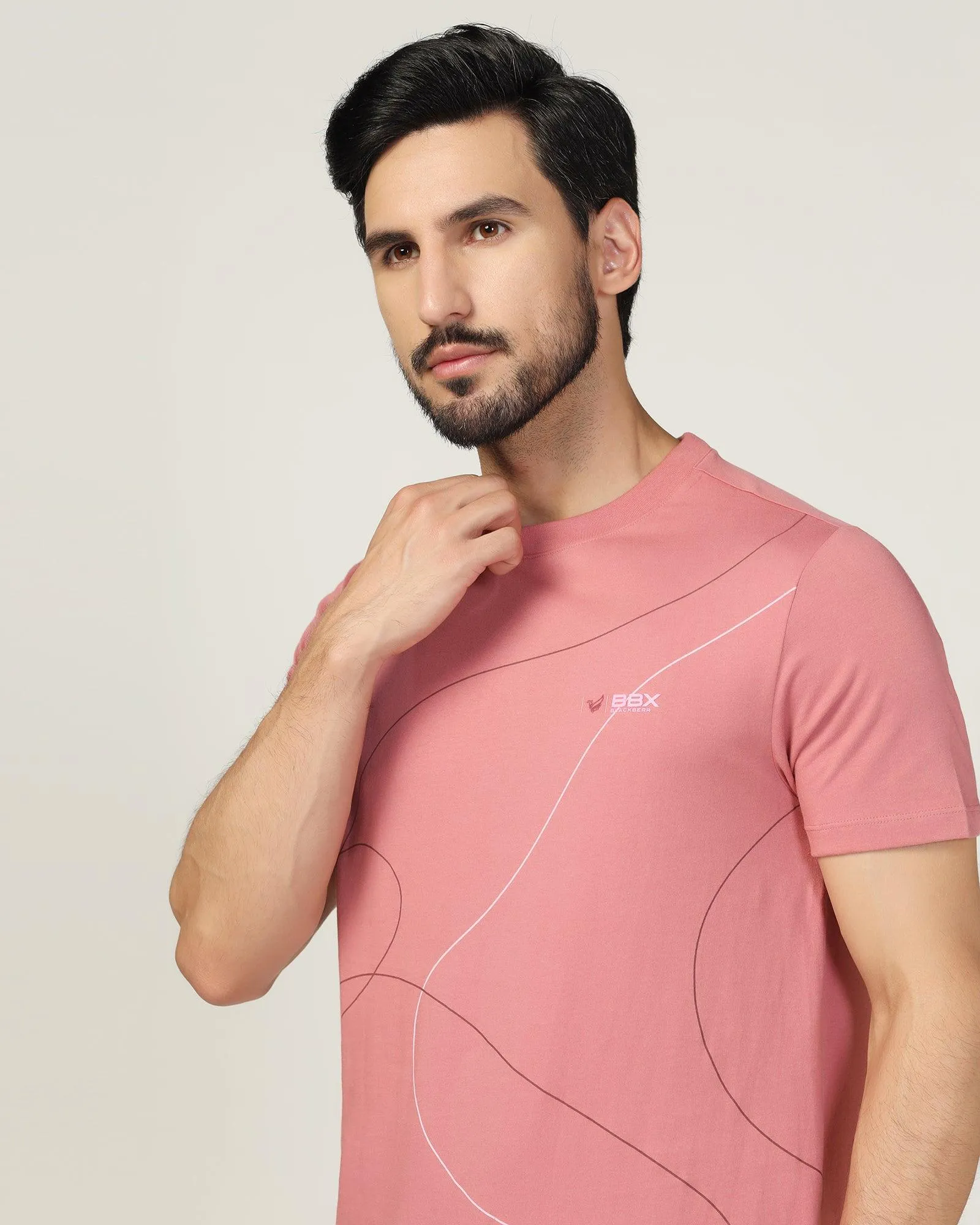 Crew Neck Dusty Rose Printed T-Shirt - Magnet