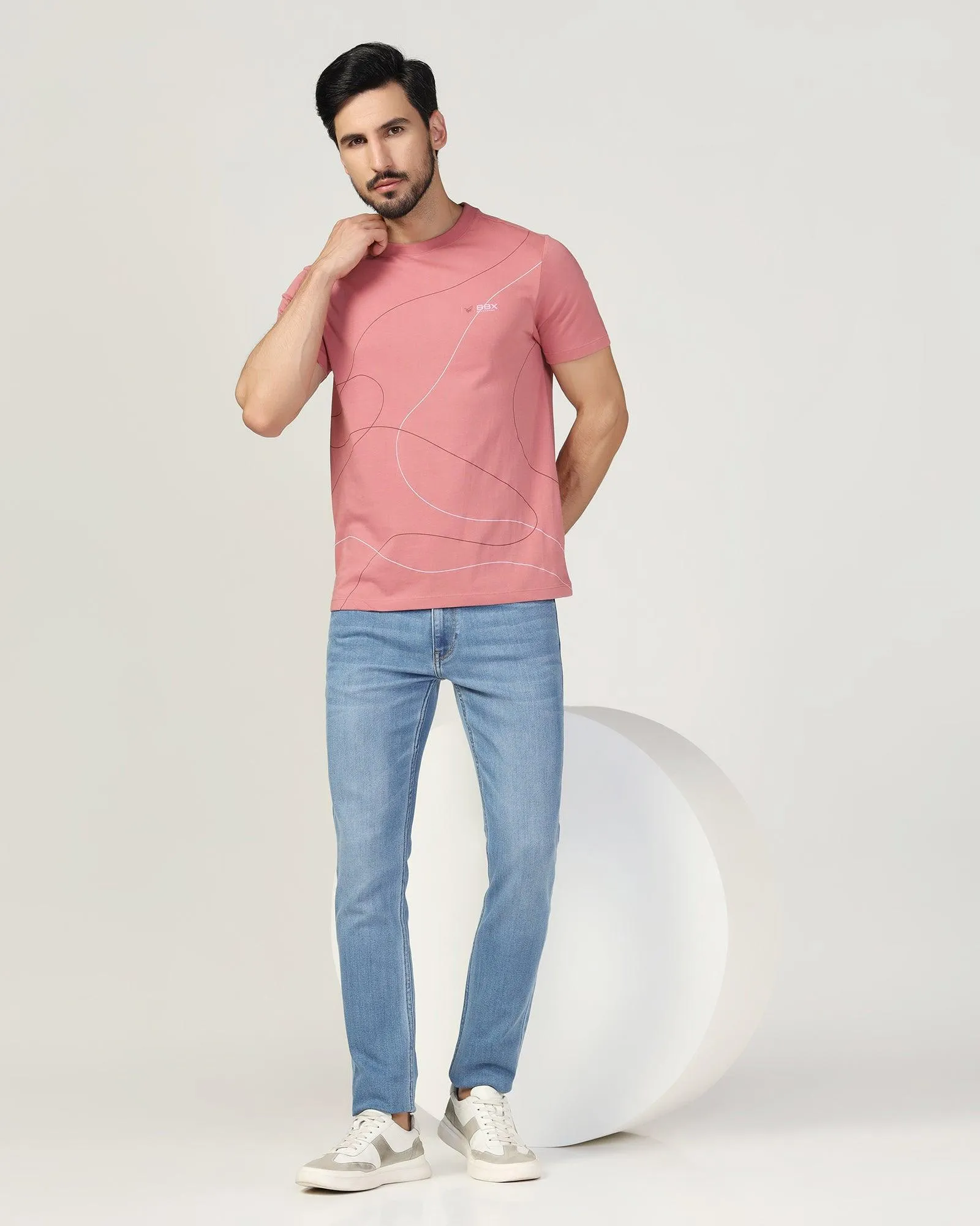 Crew Neck Dusty Rose Printed T-Shirt - Magnet
