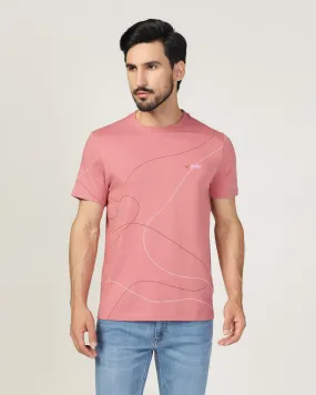 Crew Neck Dusty Rose Printed T-Shirt - Magnet