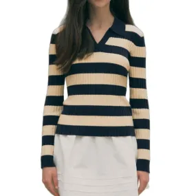 Custom Wool Striped Polo Sweater - Women's Fitted Knitwear