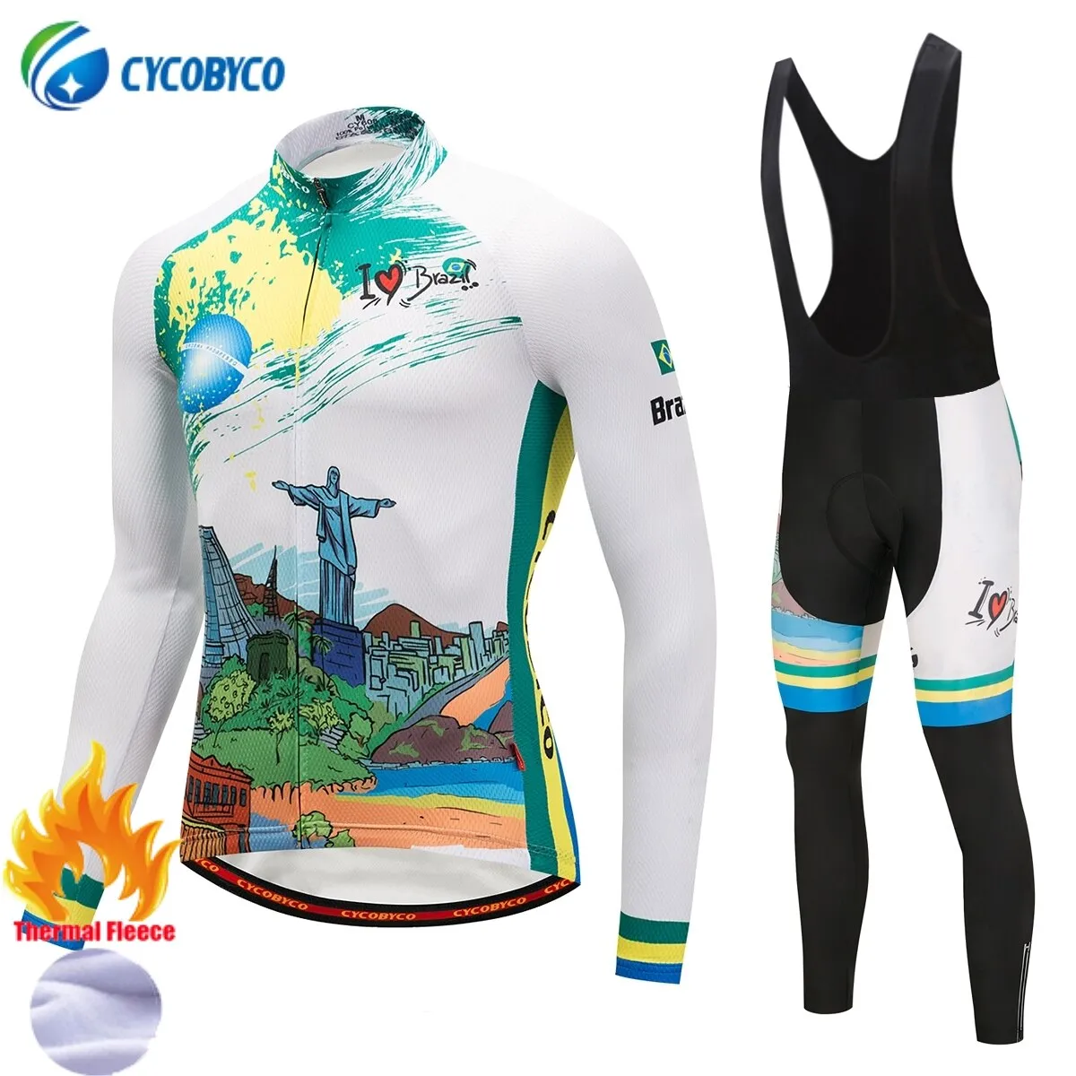 Cycobyco Thermal Fleece Cycling Jersey Set Winter Bike Maillot Ropa Ciclismo Long Sleeve Clothing USA,Italy,France,Brazil,Spain