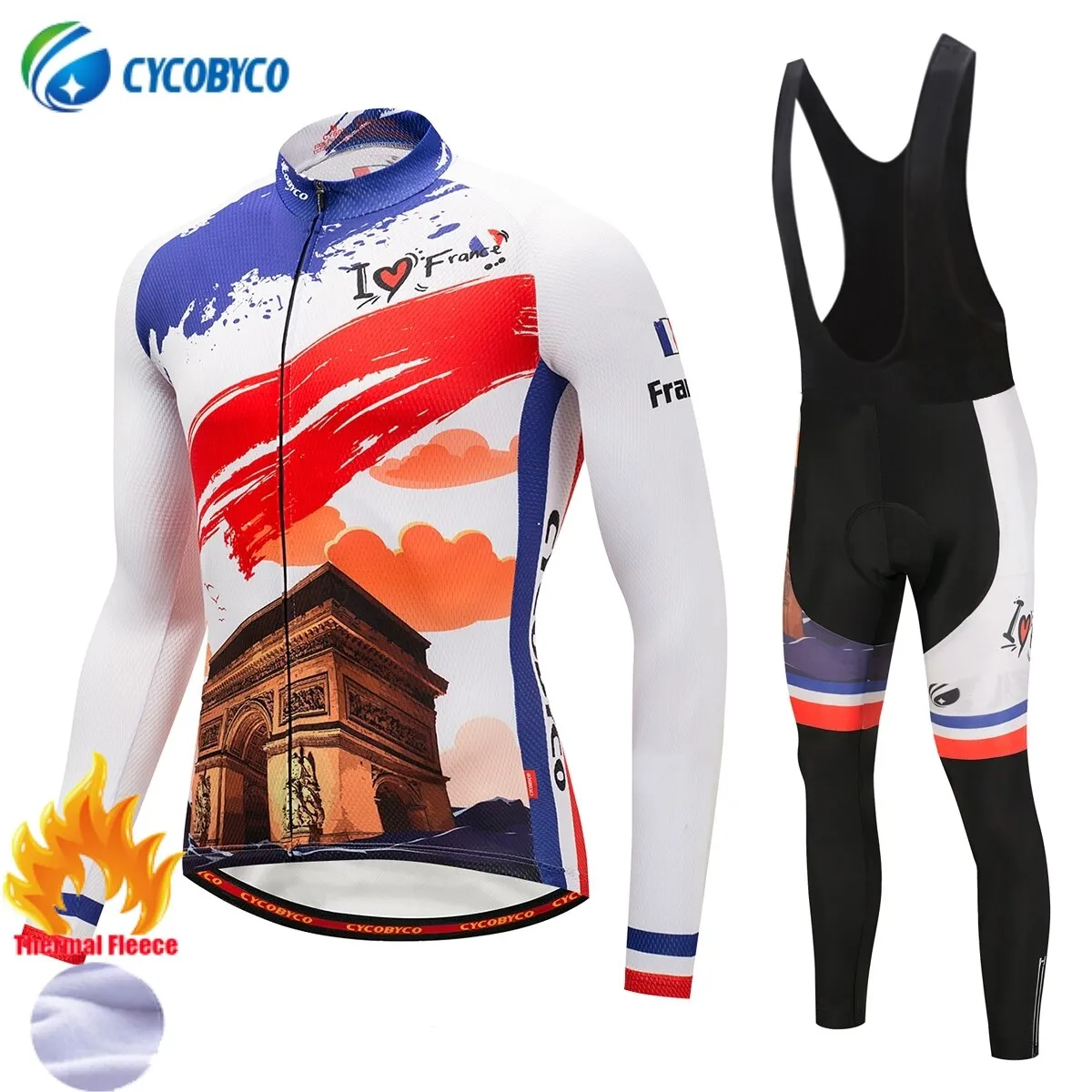 Cycobyco Thermal Fleece Cycling Jersey Set Winter Bike Maillot Ropa Ciclismo Long Sleeve Clothing USA,Italy,France,Brazil,Spain