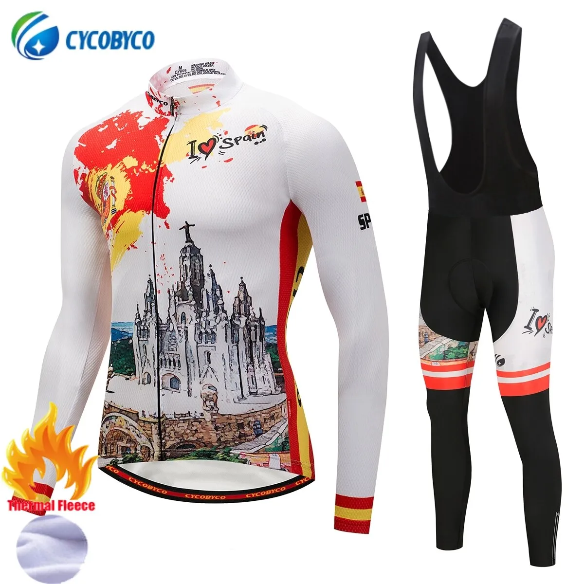 Cycobyco Thermal Fleece Cycling Jersey Set Winter Bike Maillot Ropa Ciclismo Long Sleeve Clothing USA,Italy,France,Brazil,Spain