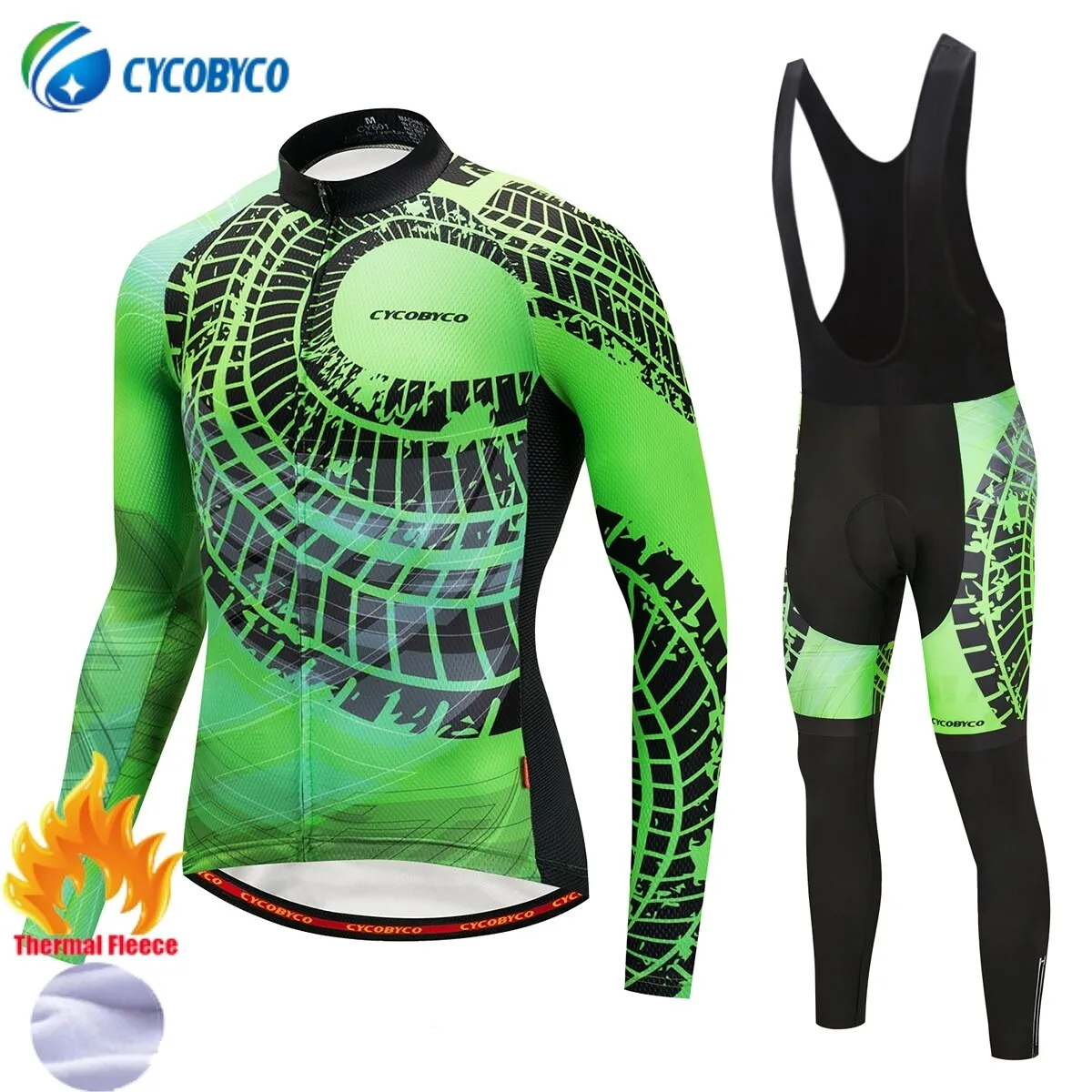 Cycobyco Winter Thermal Fleece Fluorescent Cycling Jersey Set Bike Maillot Ropa Ciclismo Long Sleeve Clothing