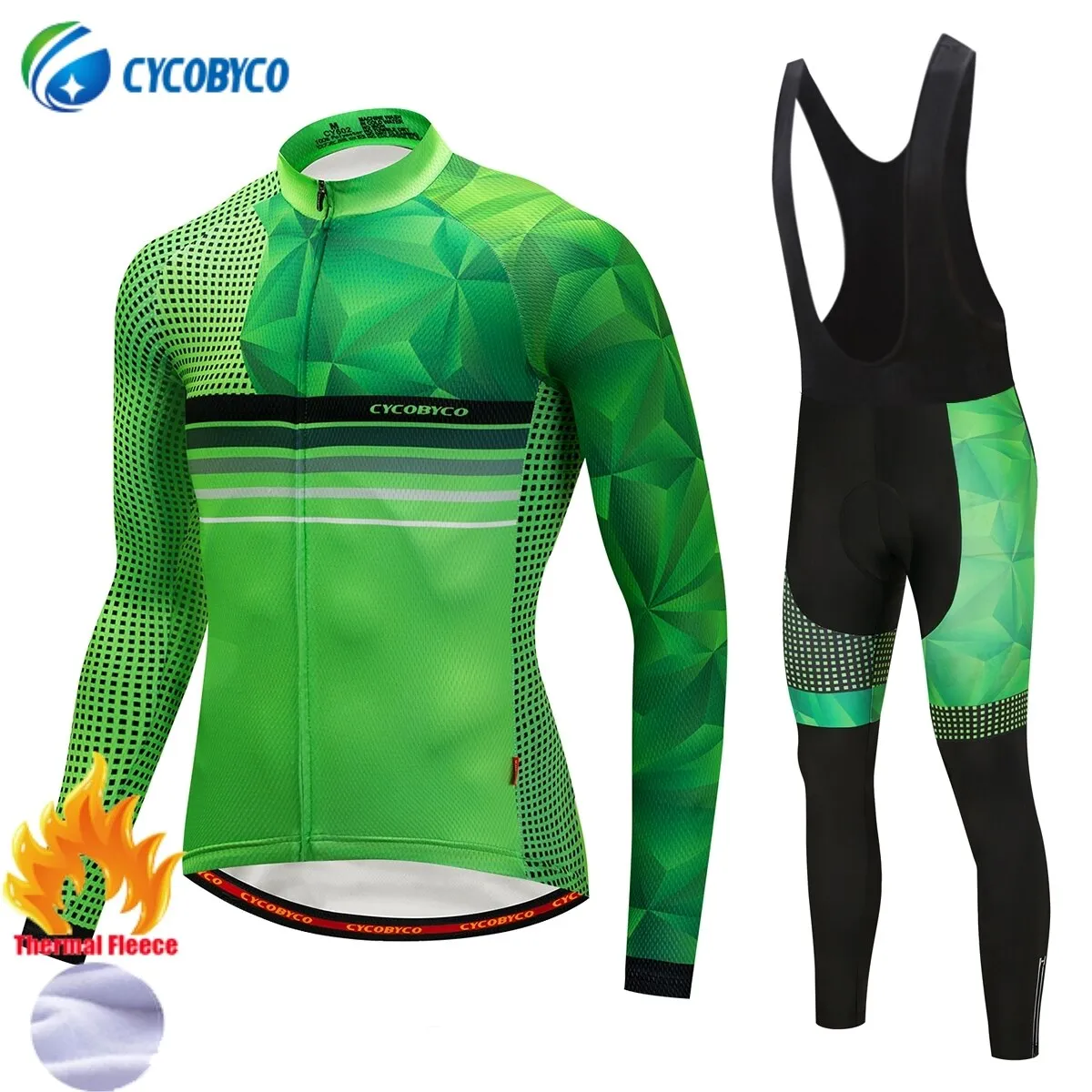 Cycobyco Winter Thermal Fleece Fluorescent Cycling Jersey Set Bike Maillot Ropa Ciclismo Long Sleeve Clothing