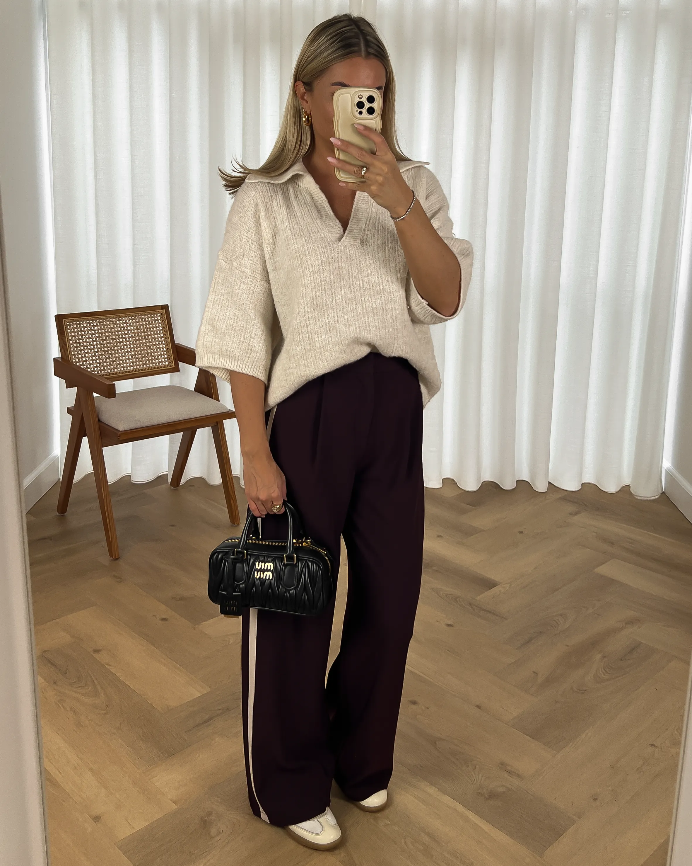 FELINE - Short Sleeve Polo Sweater in Light Beige