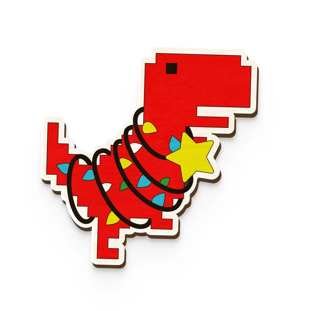 Festive T Rex Hand Painted Wooden Pin