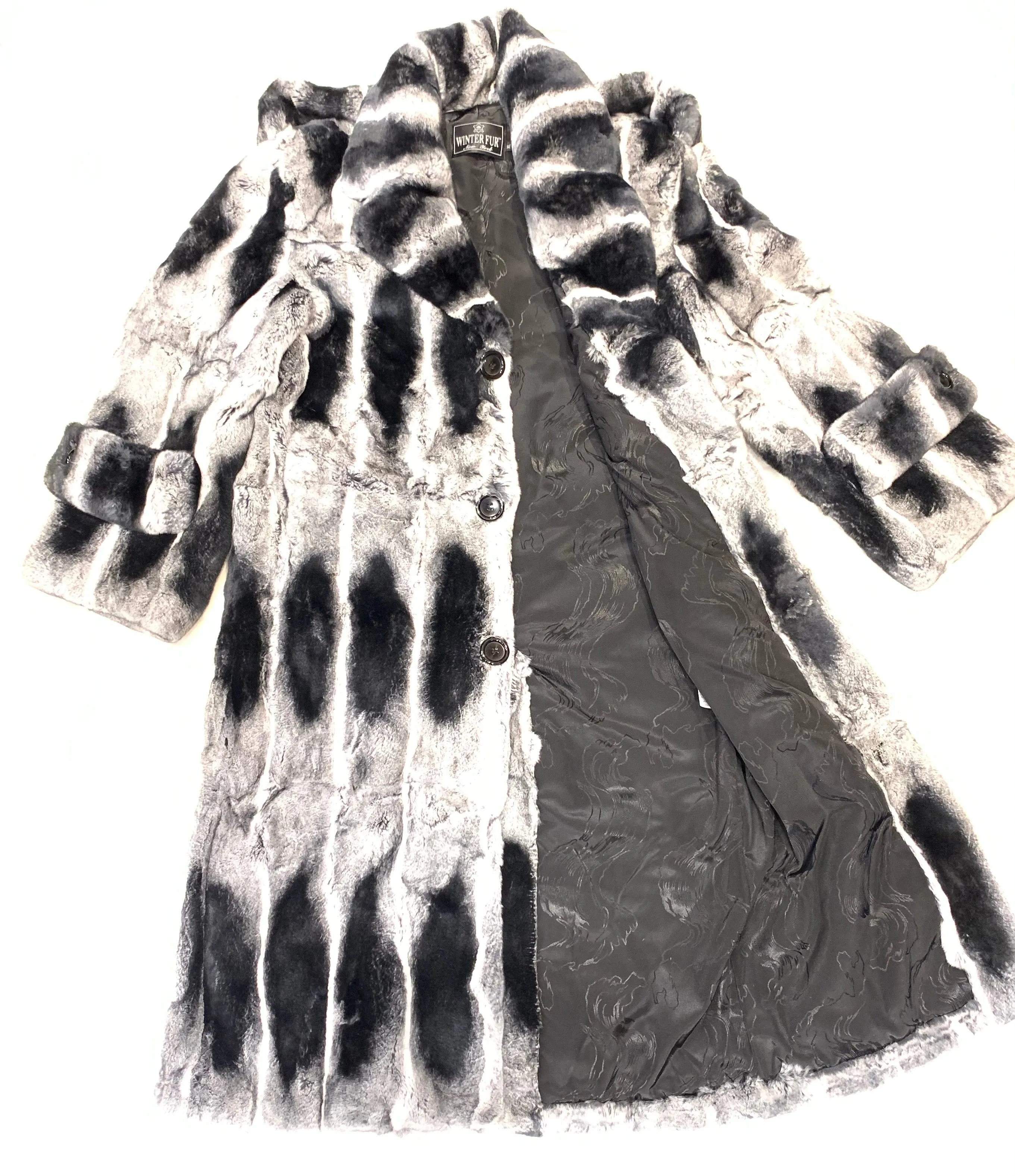Kashani Men's Full Length Rex Rabbit Chinchilla Trench Fur Coat