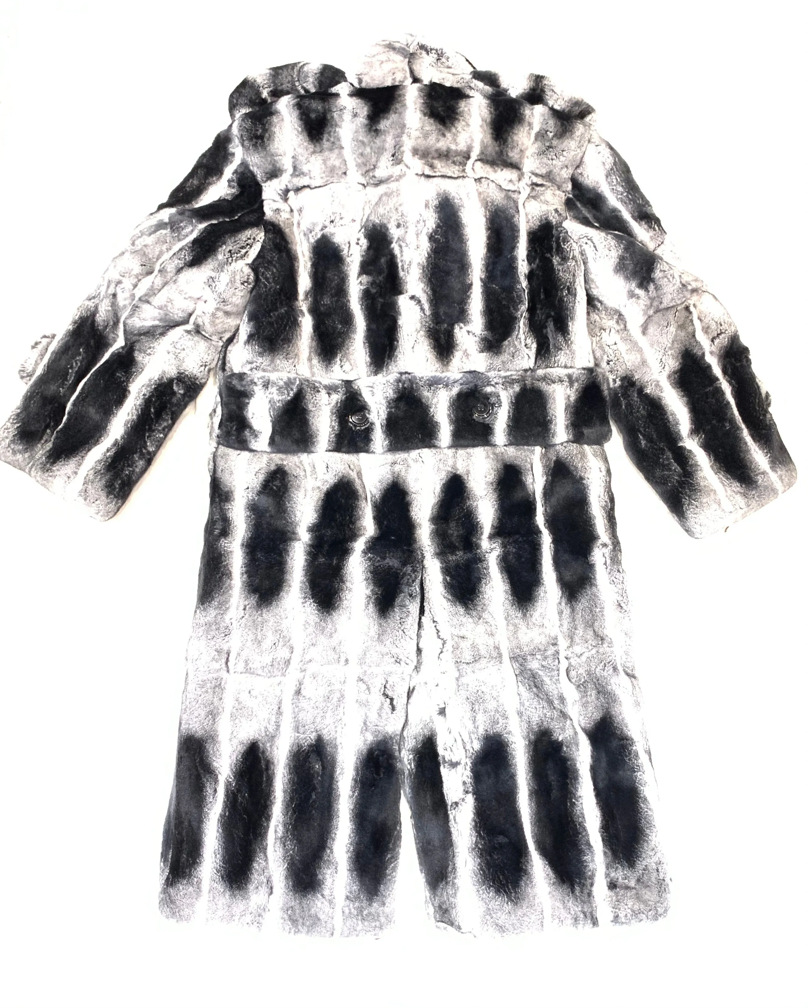 Kashani Men's Full Length Rex Rabbit Chinchilla Trench Fur Coat