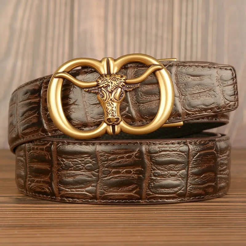 Men's Giant Ox Crocodile Pattern Leather Belt