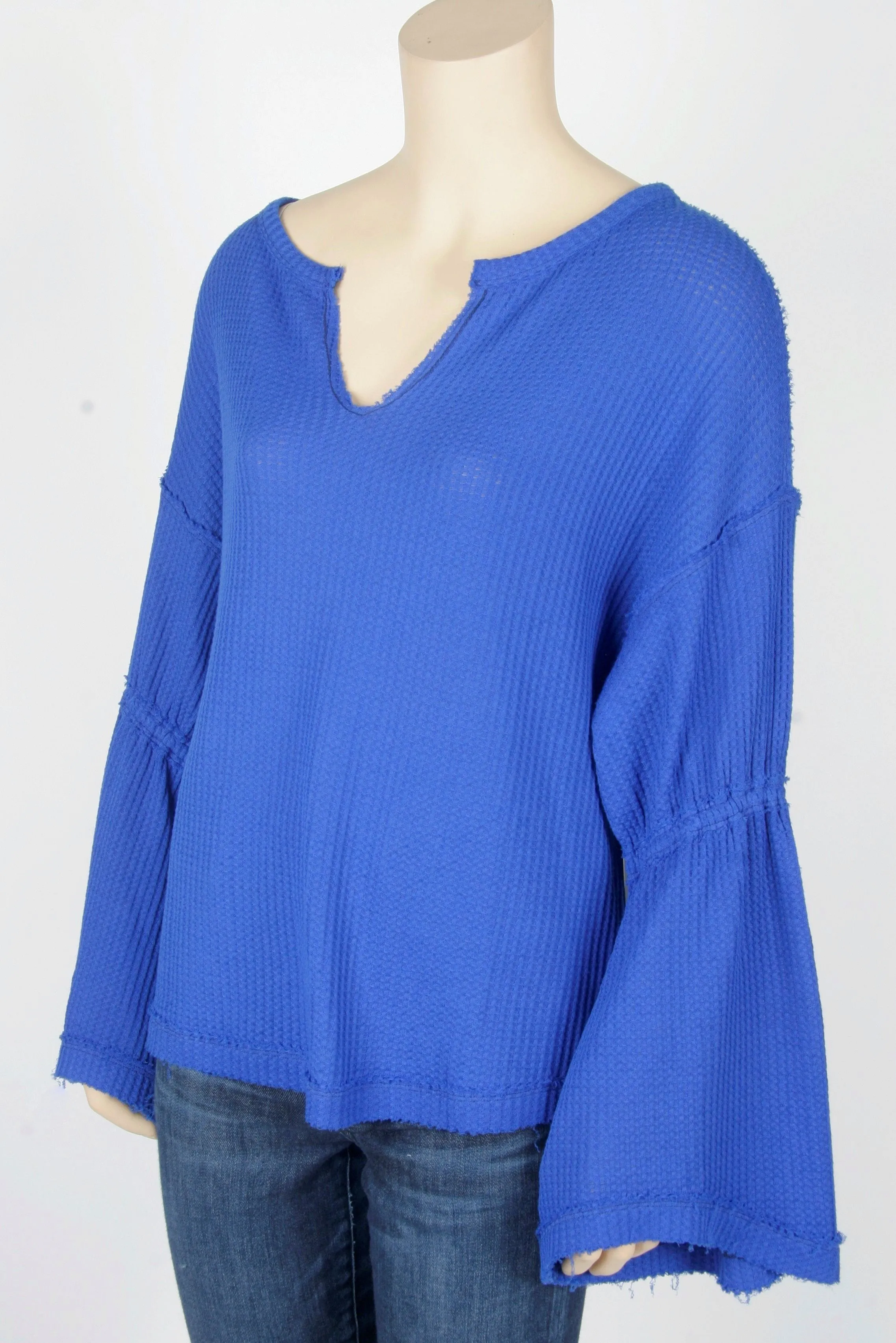 NWT Free People We The Free "Dahlia" Long Sleeve Sapphire Blue Thermal-Size Small