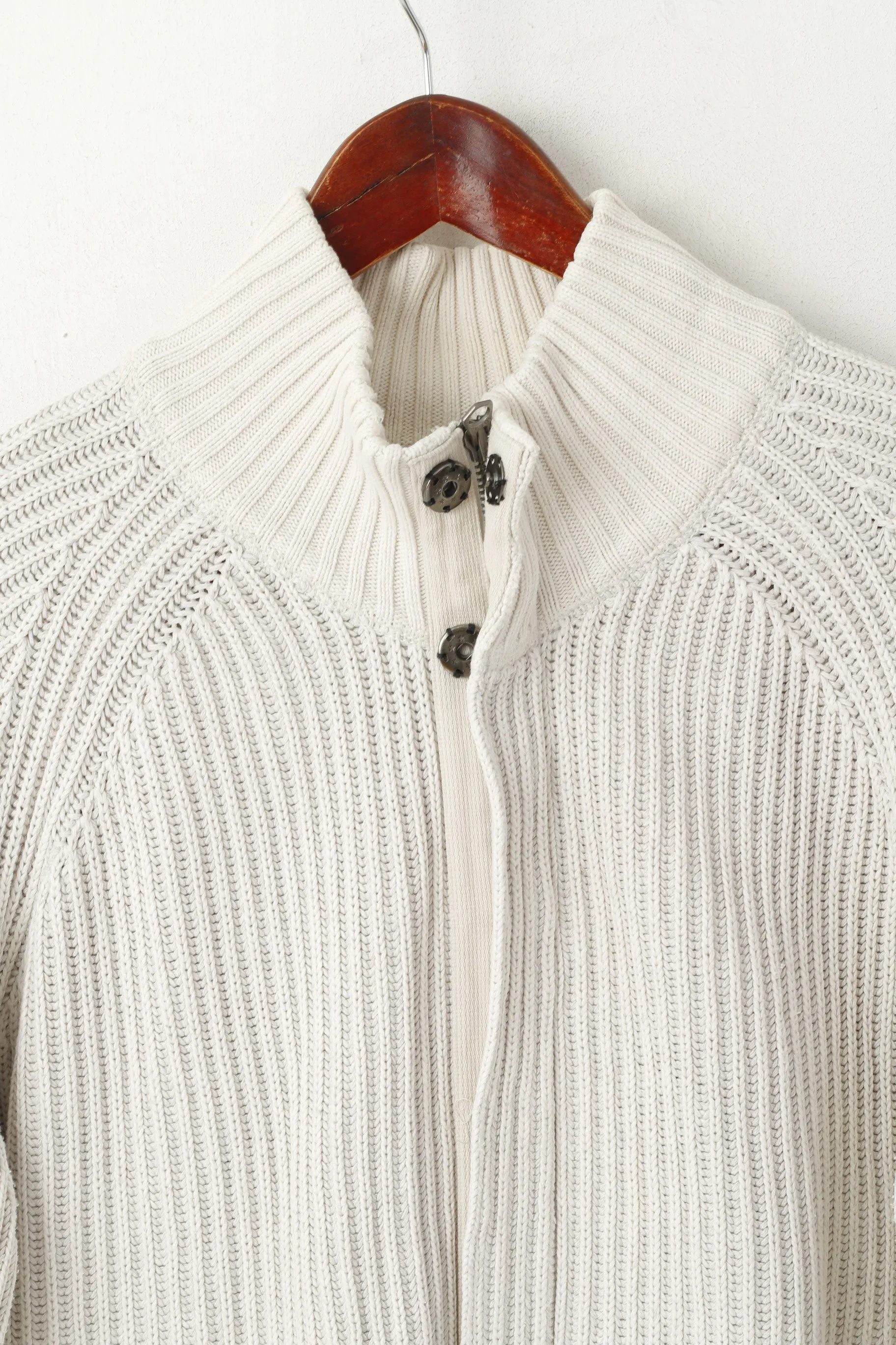 Polo Jeans Company Men XXL Sweater Beige Cotton Stretch Full Zipper Classic Top