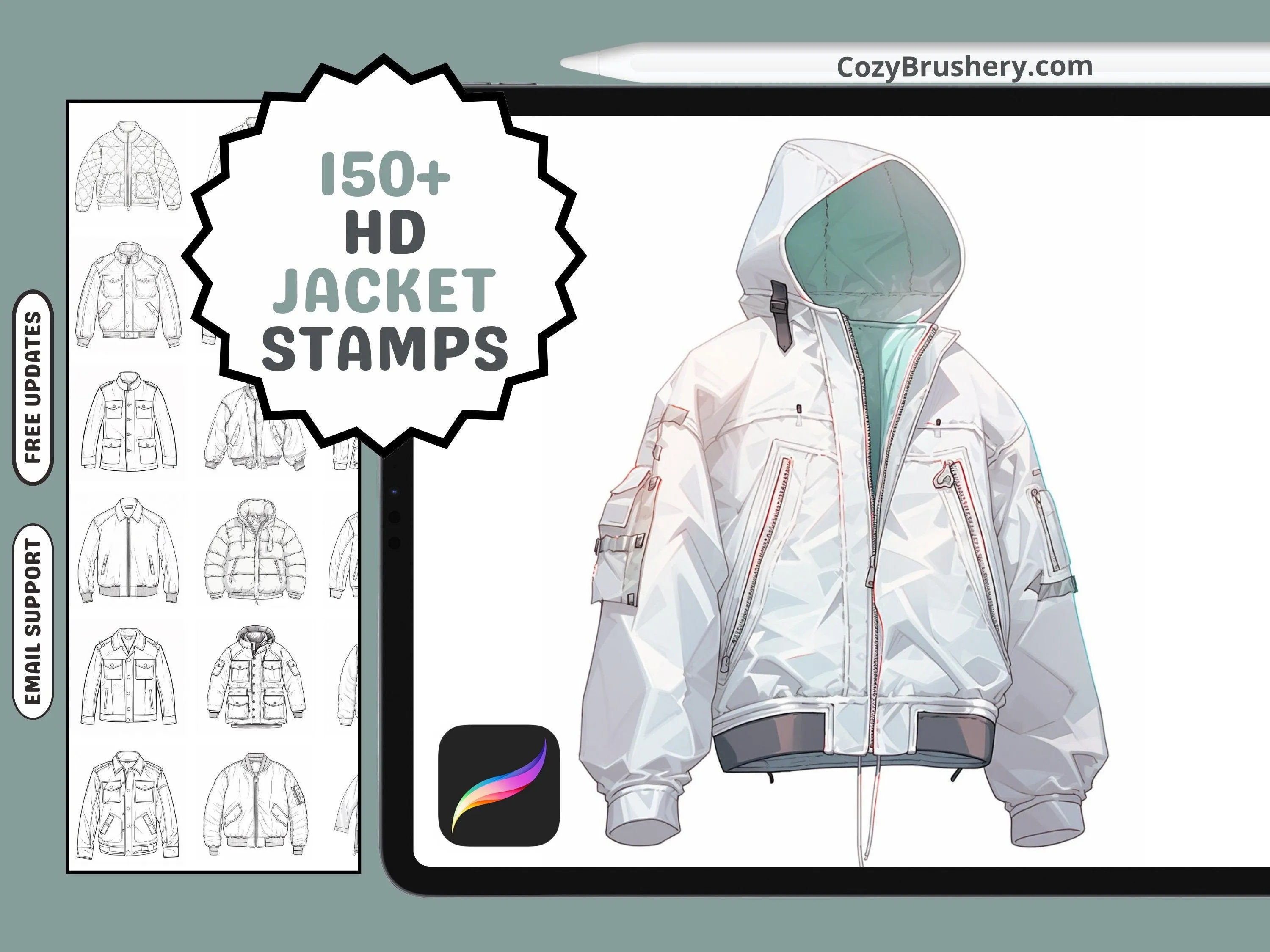 Procreate Ultimate Jacket Stamp Collection: High-Quality Stamps for Fashion Illustration - Bomber, Denim, Leather, Coat, Puffer and More