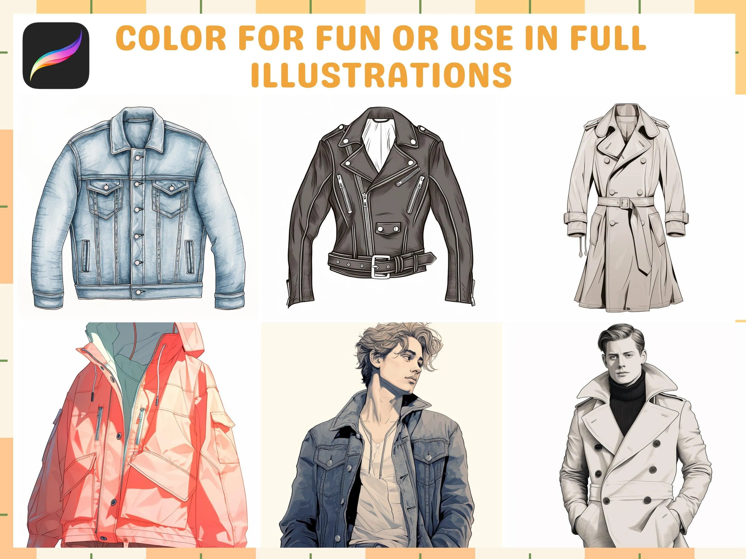 Procreate Ultimate Jacket Stamp Collection: High-Quality Stamps for Fashion Illustration - Bomber, Denim, Leather, Coat, Puffer and More