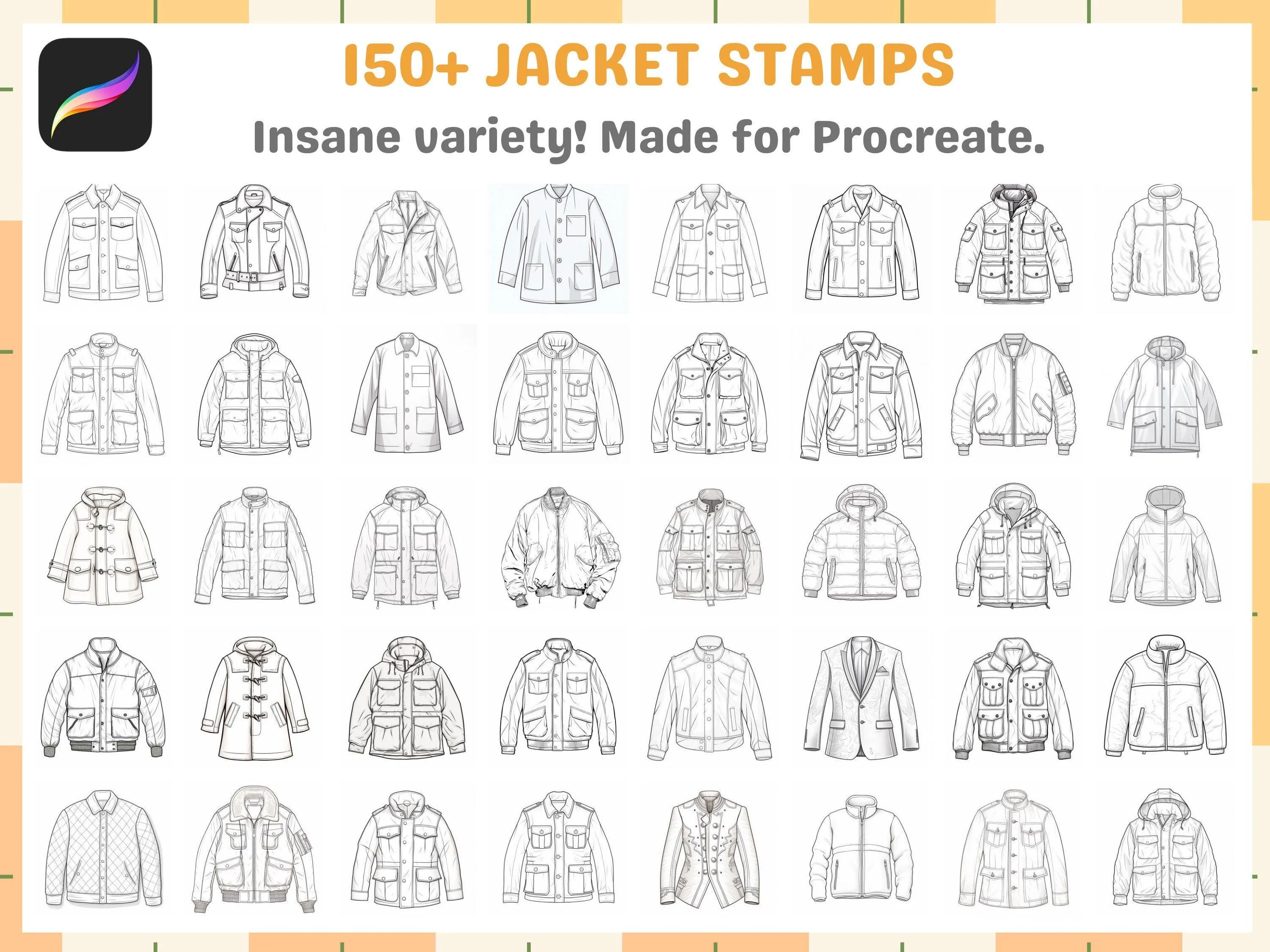 Procreate Ultimate Jacket Stamp Collection: High-Quality Stamps for Fashion Illustration - Bomber, Denim, Leather, Coat, Puffer and More