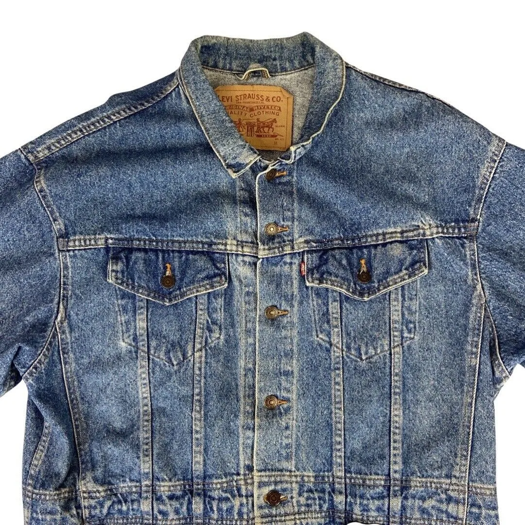 RARE 1980s USA MADE 70596 LONG OVERSIZE DENIM TRUCKER JACKET COAT 46”