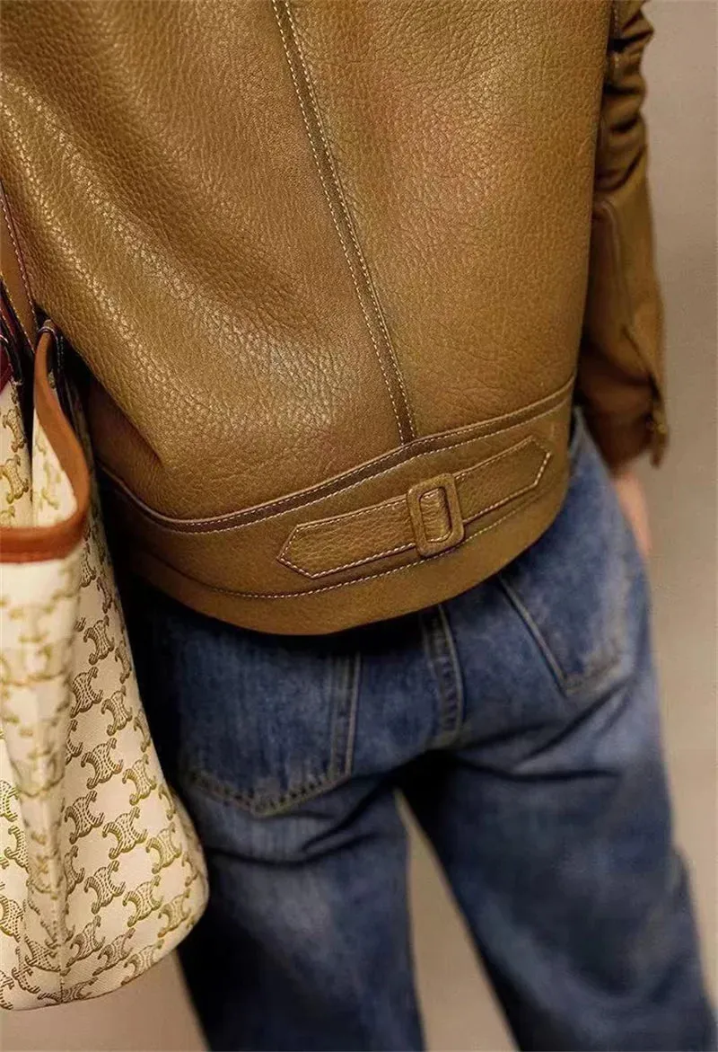 Stitched Faux Leather Crop Jacket Outwear