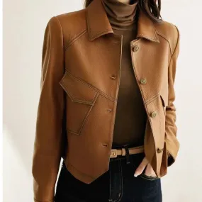 Stitched Faux Leather Crop Jacket Outwear