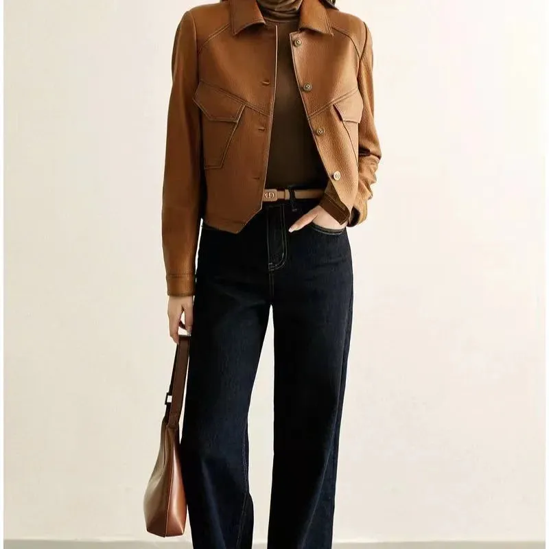 Stitched Faux Leather Crop Jacket Outwear