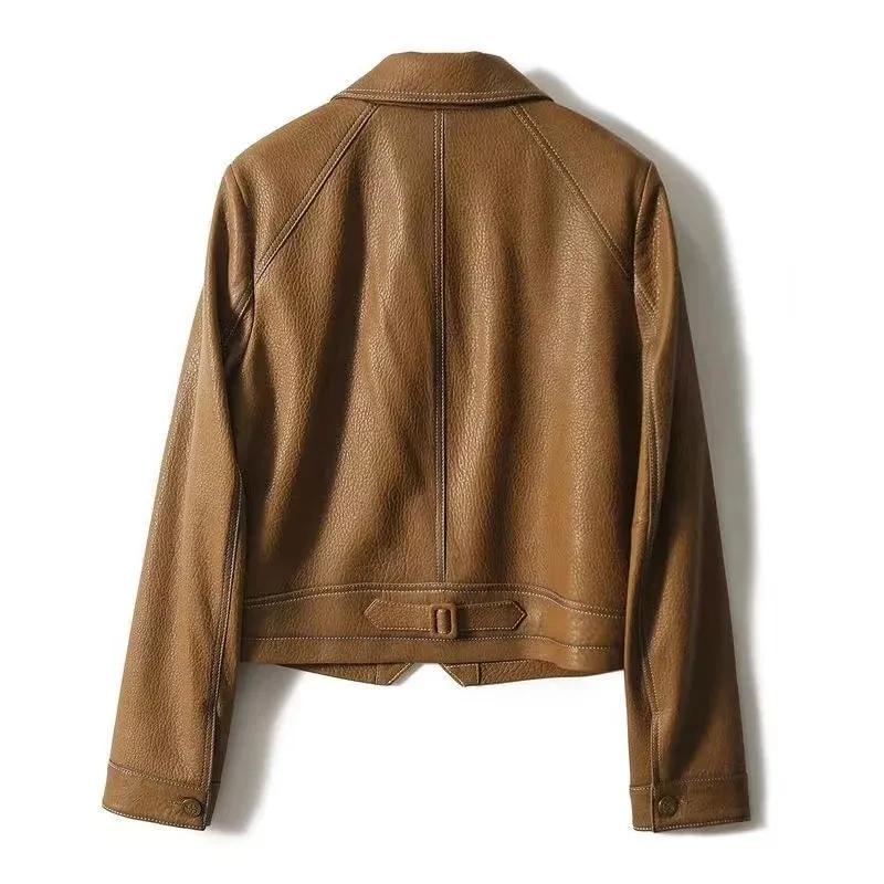 Stitched Faux Leather Crop Jacket Outwear