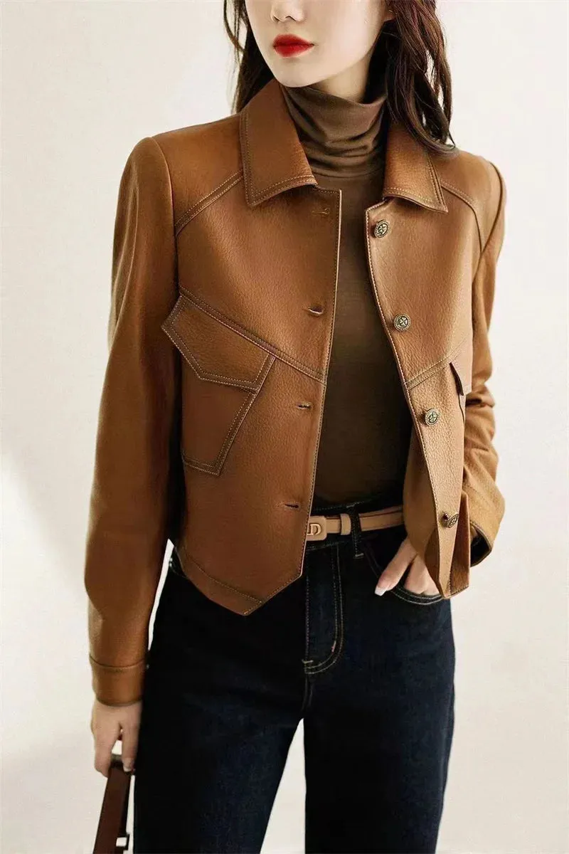 Stitched Faux Leather Crop Jacket Outwear