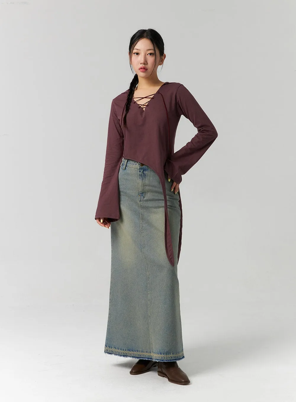 Unbalanced Hem V-Neck Hoodie CS308