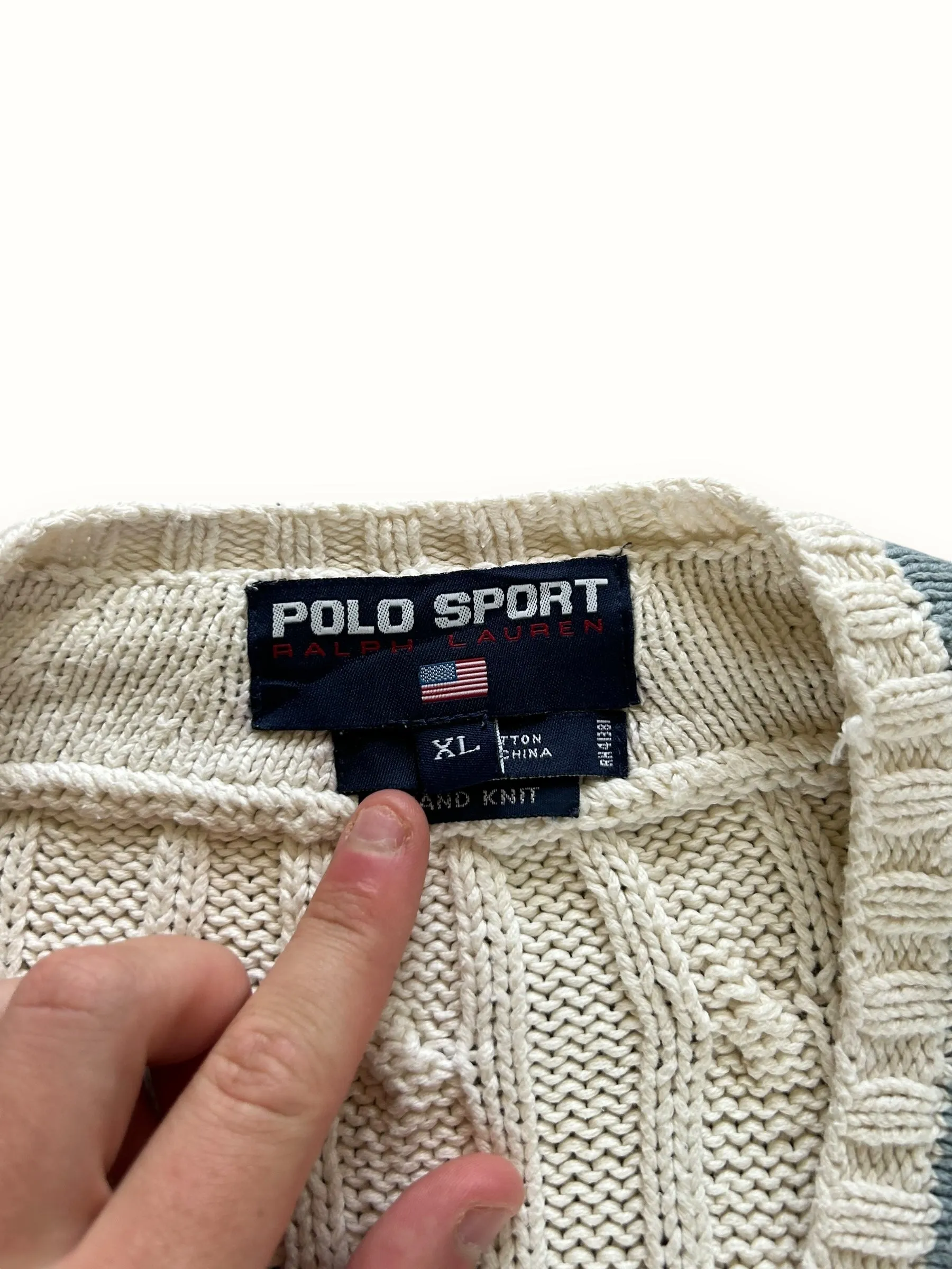 Vintage 90s Polo Sport cable knit cricket sweater (XL)