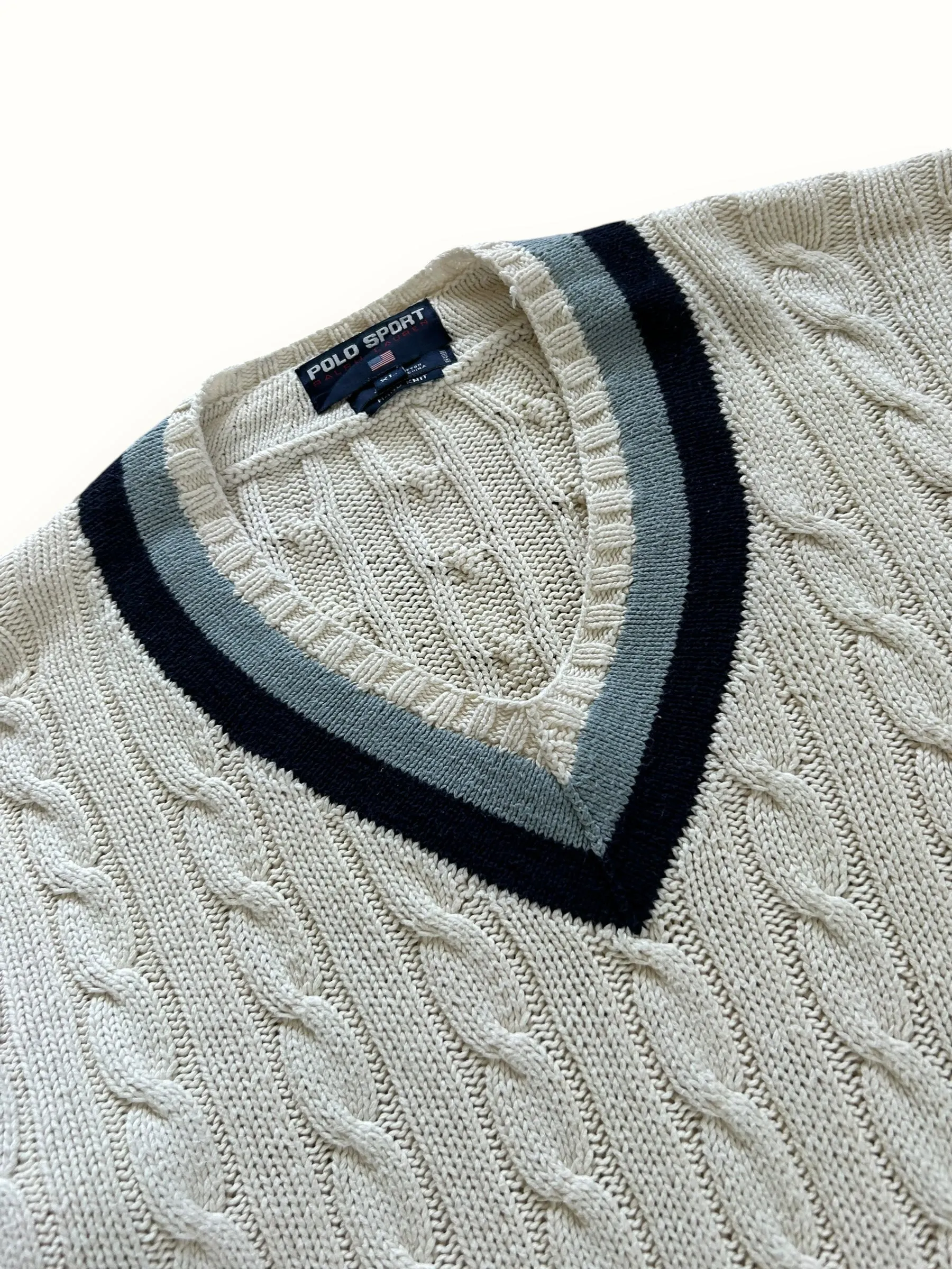 Vintage 90s Polo Sport cable knit cricket sweater (XL)