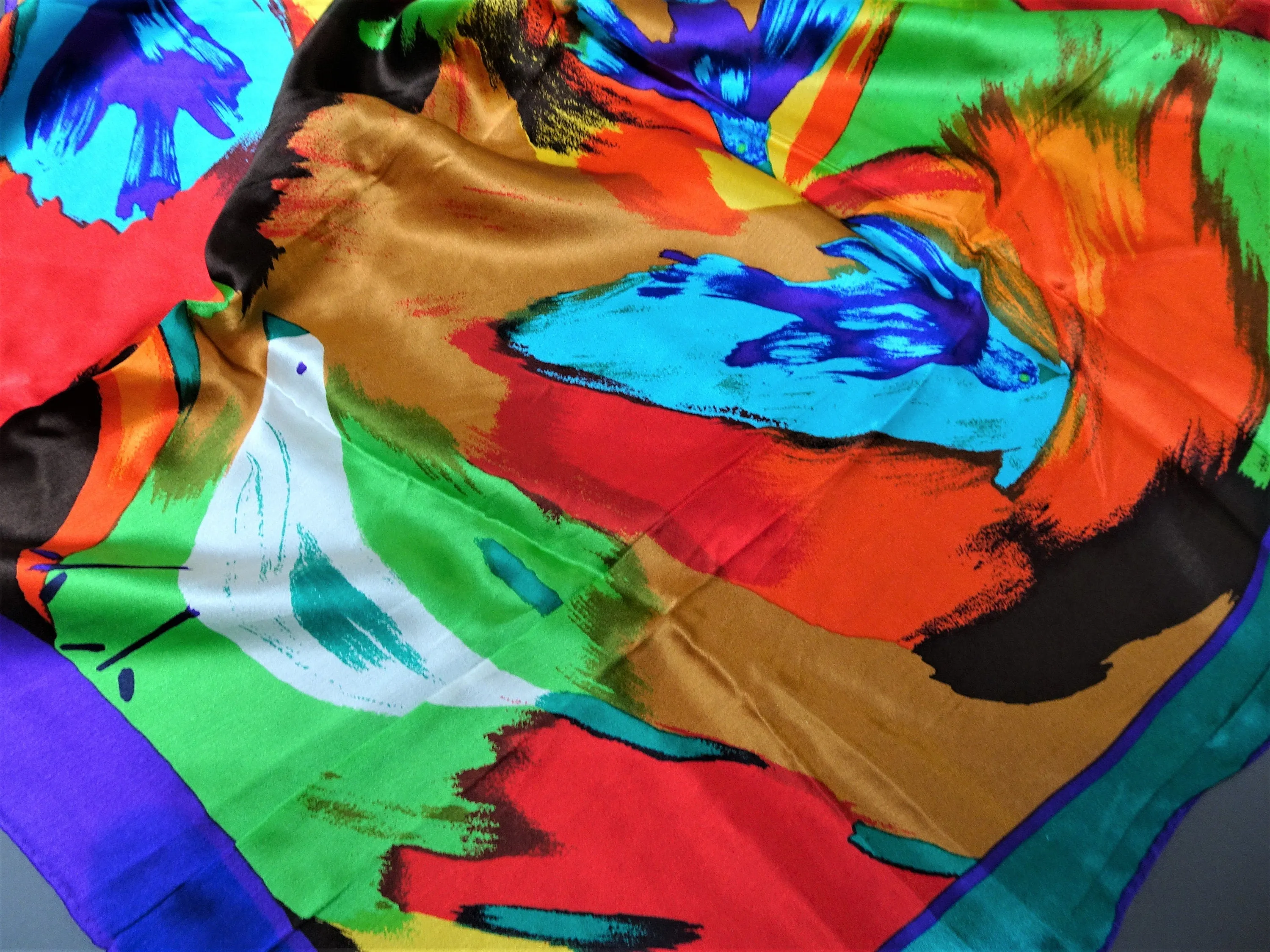VINTAGE Luxury Designer Silk Scarf,Perry Ellis Colorful Birds,Italian Silk,Rich Gem Colors,Frame It or Wear It,Collectible Scarves Scarfs