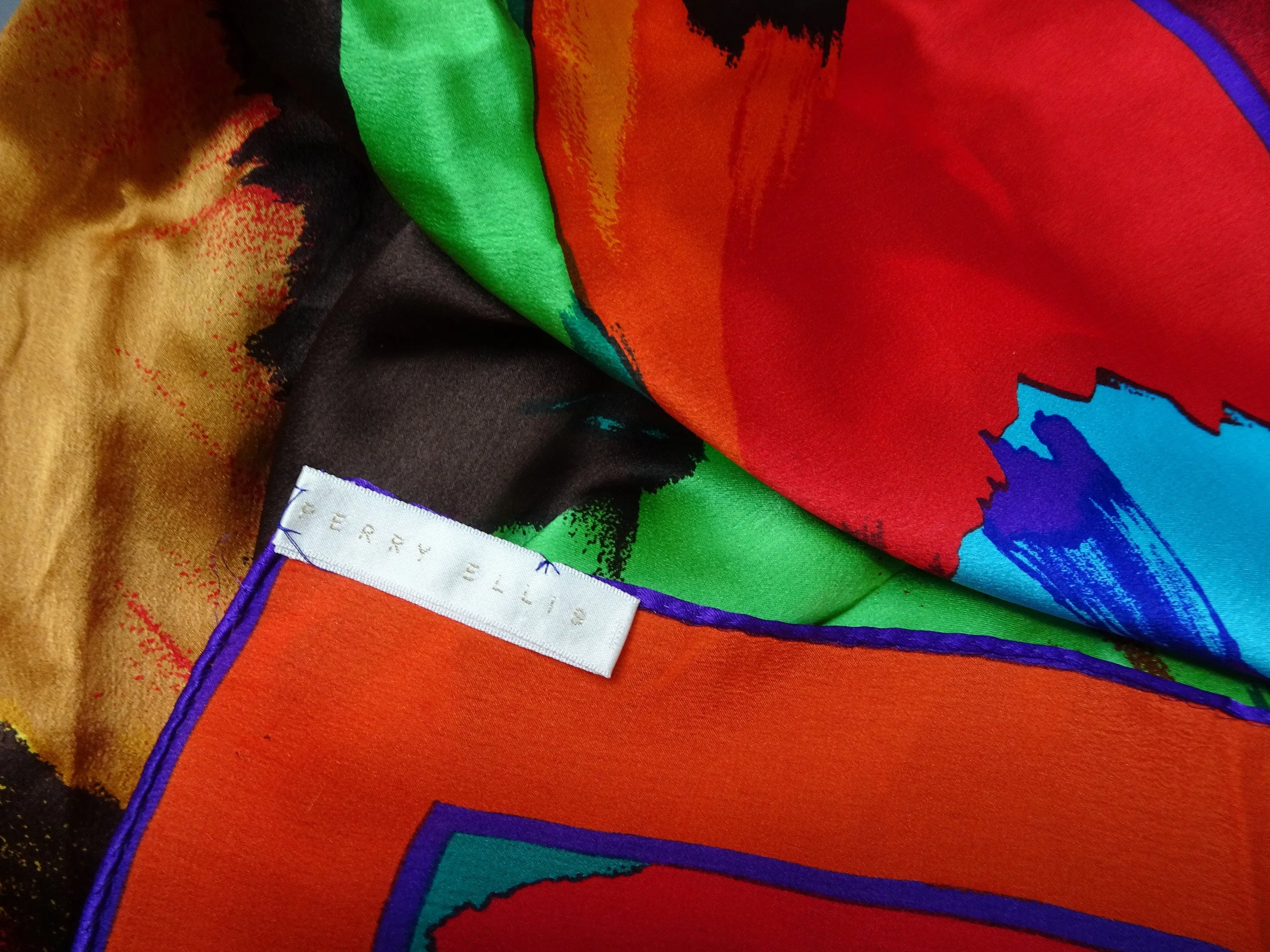 VINTAGE Luxury Designer Silk Scarf,Perry Ellis Colorful Birds,Italian Silk,Rich Gem Colors,Frame It or Wear It,Collectible Scarves Scarfs