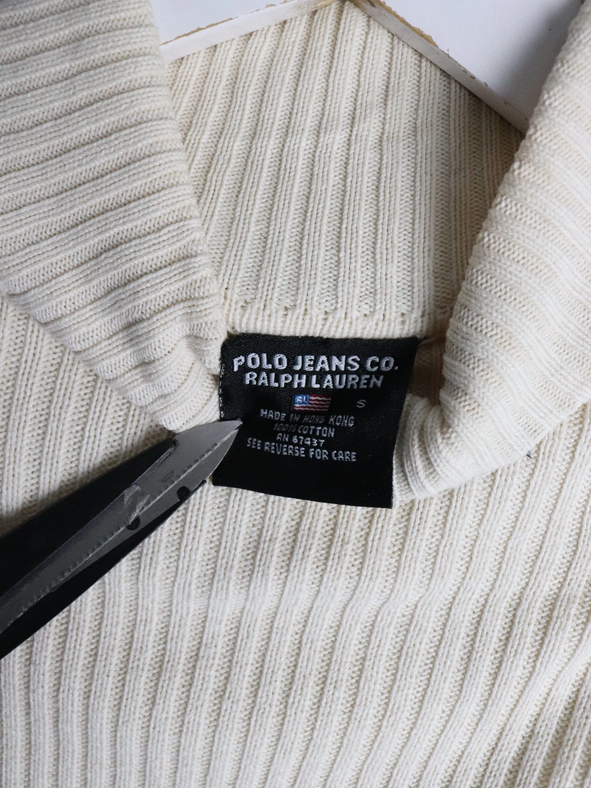 Vintage Polo Jeans Ralph Lauren Sweater Womens Small Beige Knit Turtle Neck