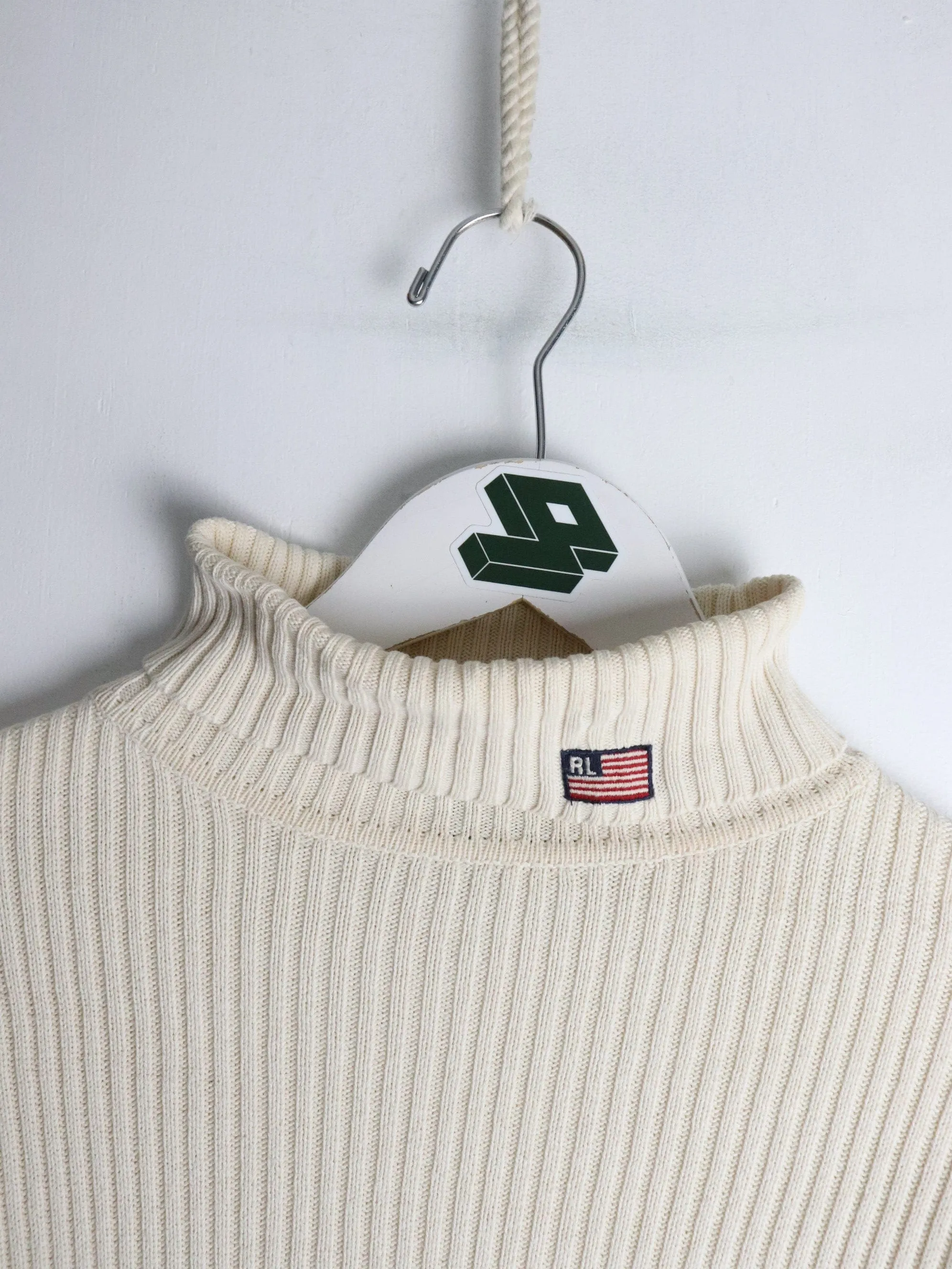 Vintage Polo Jeans Ralph Lauren Sweater Womens Small Beige Knit Turtle Neck