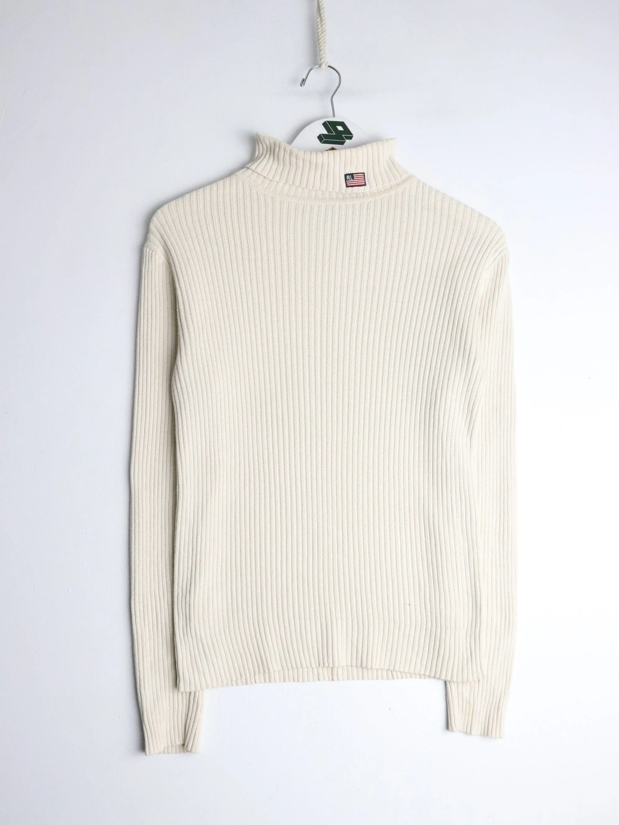 Vintage Polo Jeans Ralph Lauren Sweater Womens Small Beige Knit Turtle Neck