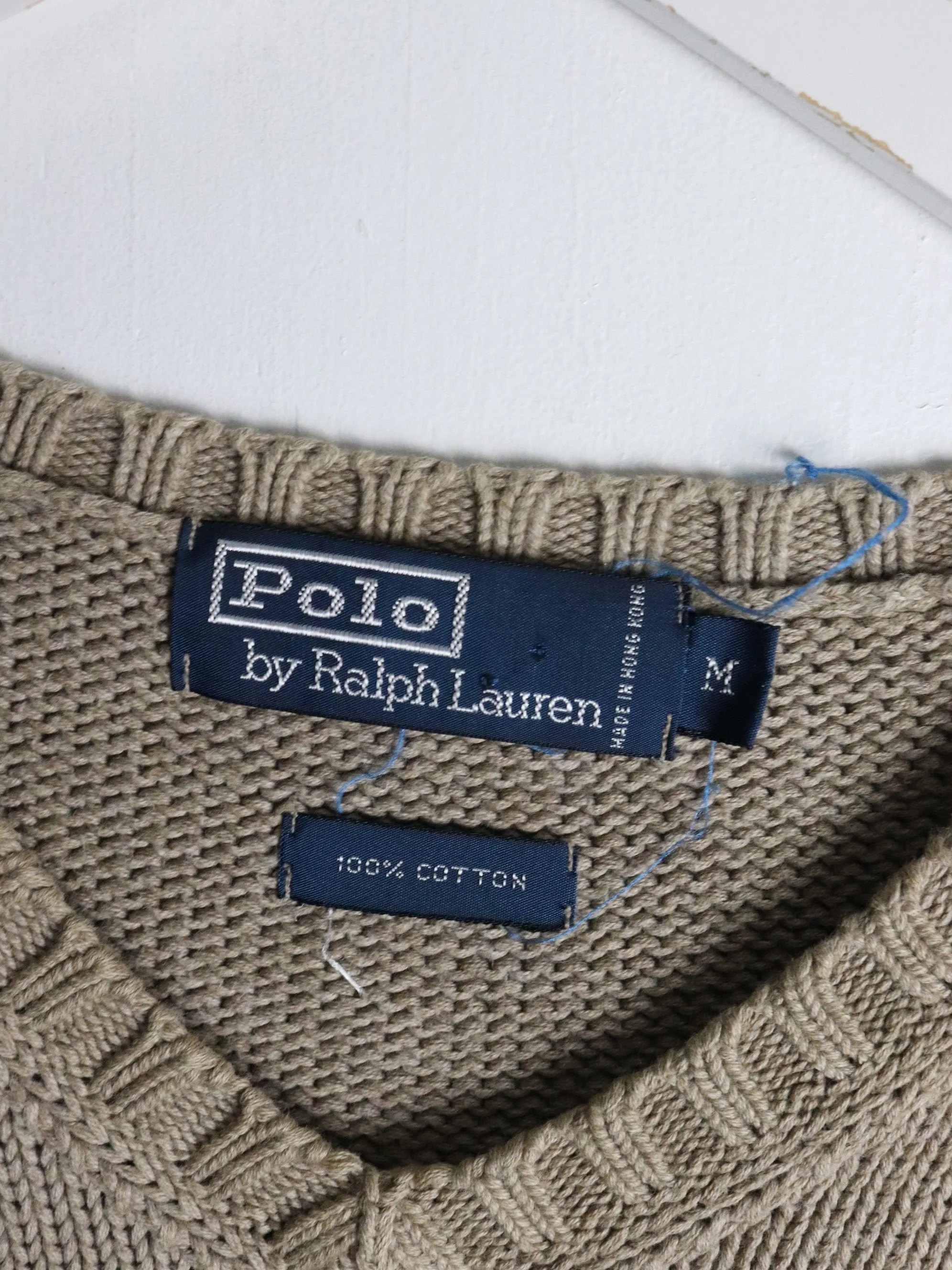 Vintage Polo Ralph Lauren Sweater Mens Medium Beige Knit Vest