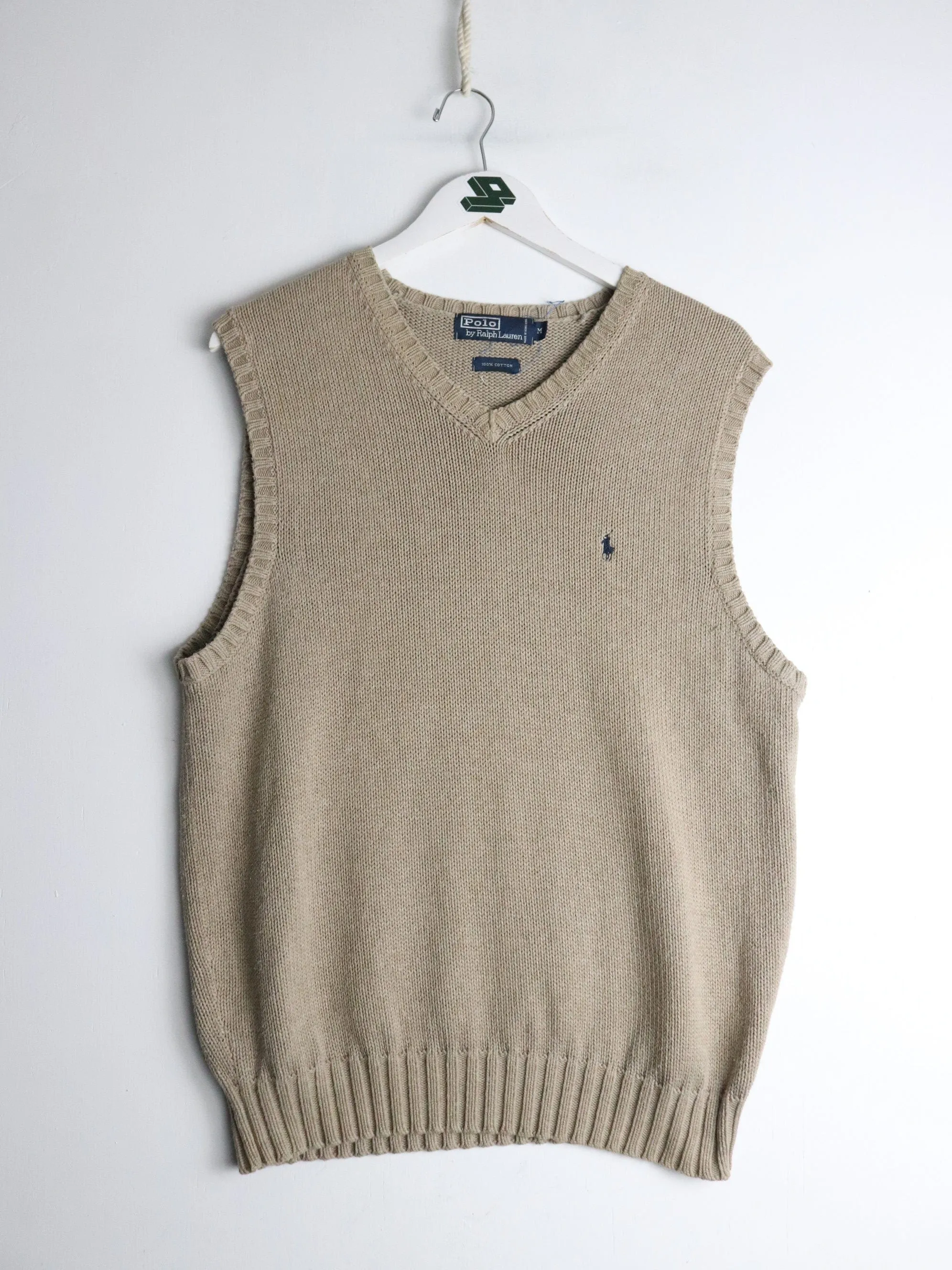 Vintage Polo Ralph Lauren Sweater Mens Medium Beige Knit Vest