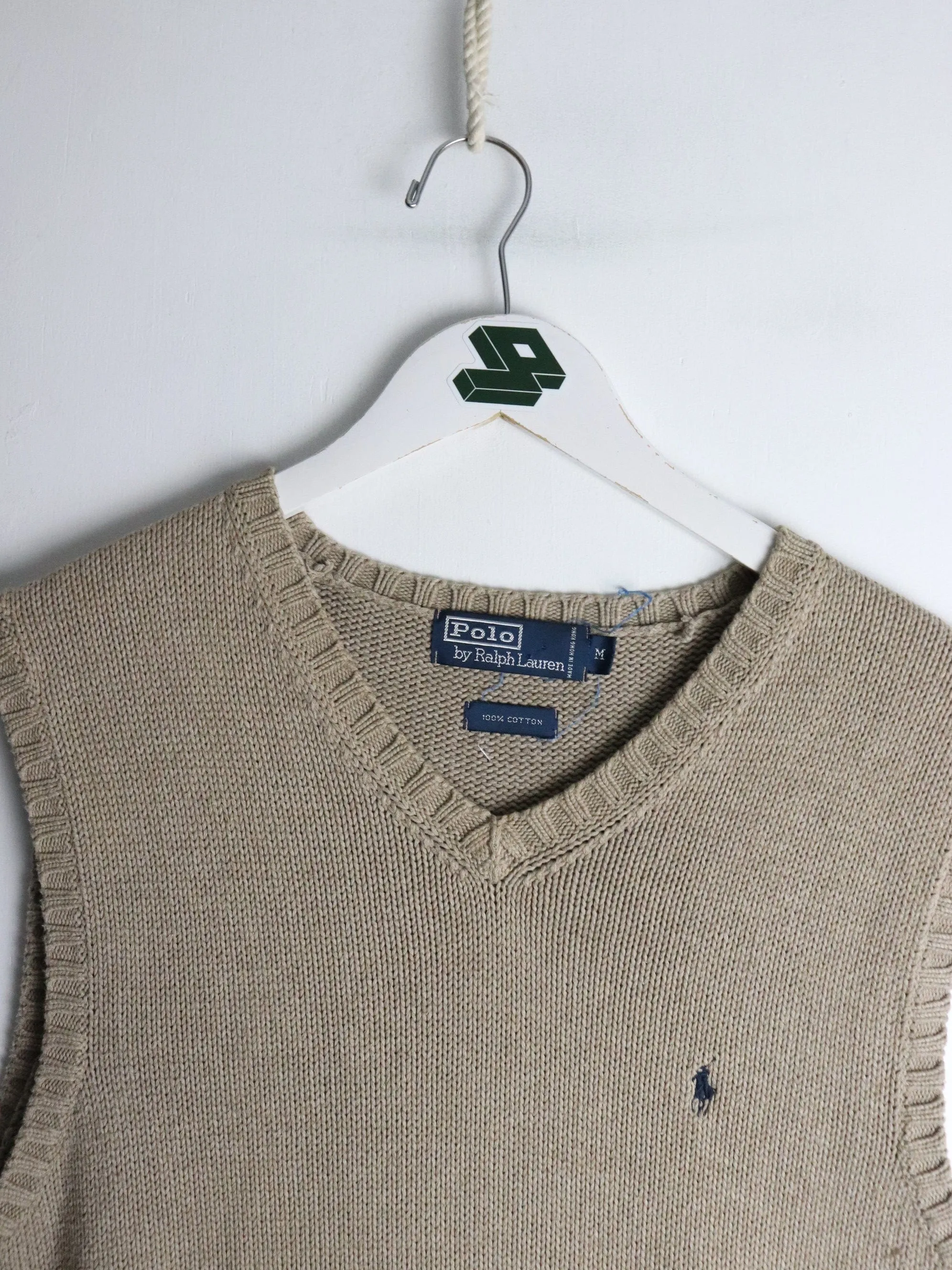 Vintage Polo Ralph Lauren Sweater Mens Medium Beige Knit Vest