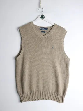 Vintage Polo Ralph Lauren Sweater Mens Medium Beige Knit Vest