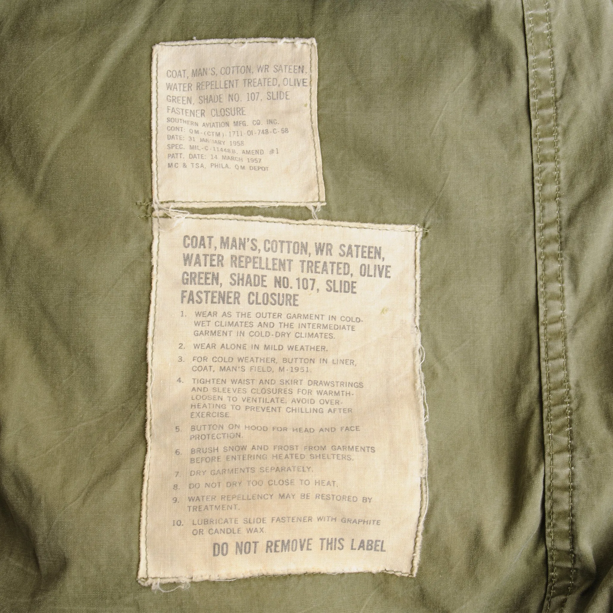 VINTAGE US ARMY VIETNAM WAR M-1951 M51 FIELD JACKET 1958 SIZE LONG SMALL