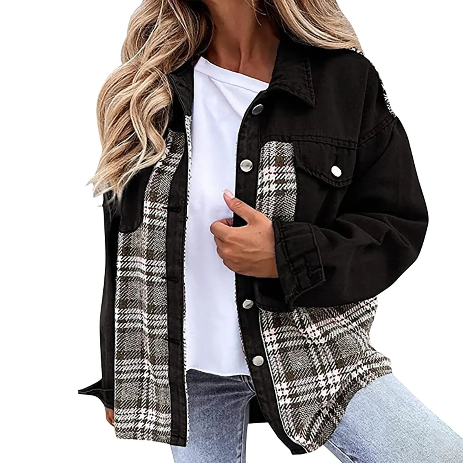 Women's Denim Jacket Classic Lapel Button Down, Spring/Fall Fashion
