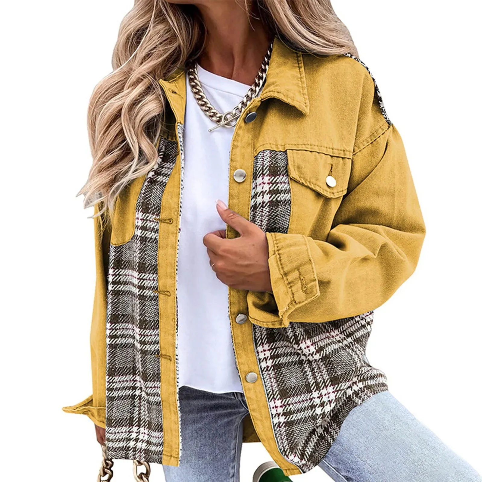 Women's Denim Jacket Classic Lapel Button Down, Spring/Fall Fashion