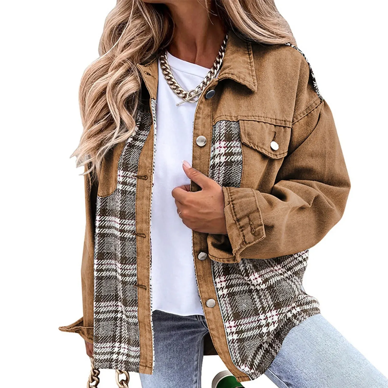 Women's Denim Jacket Classic Lapel Button Down, Spring/Fall Fashion
