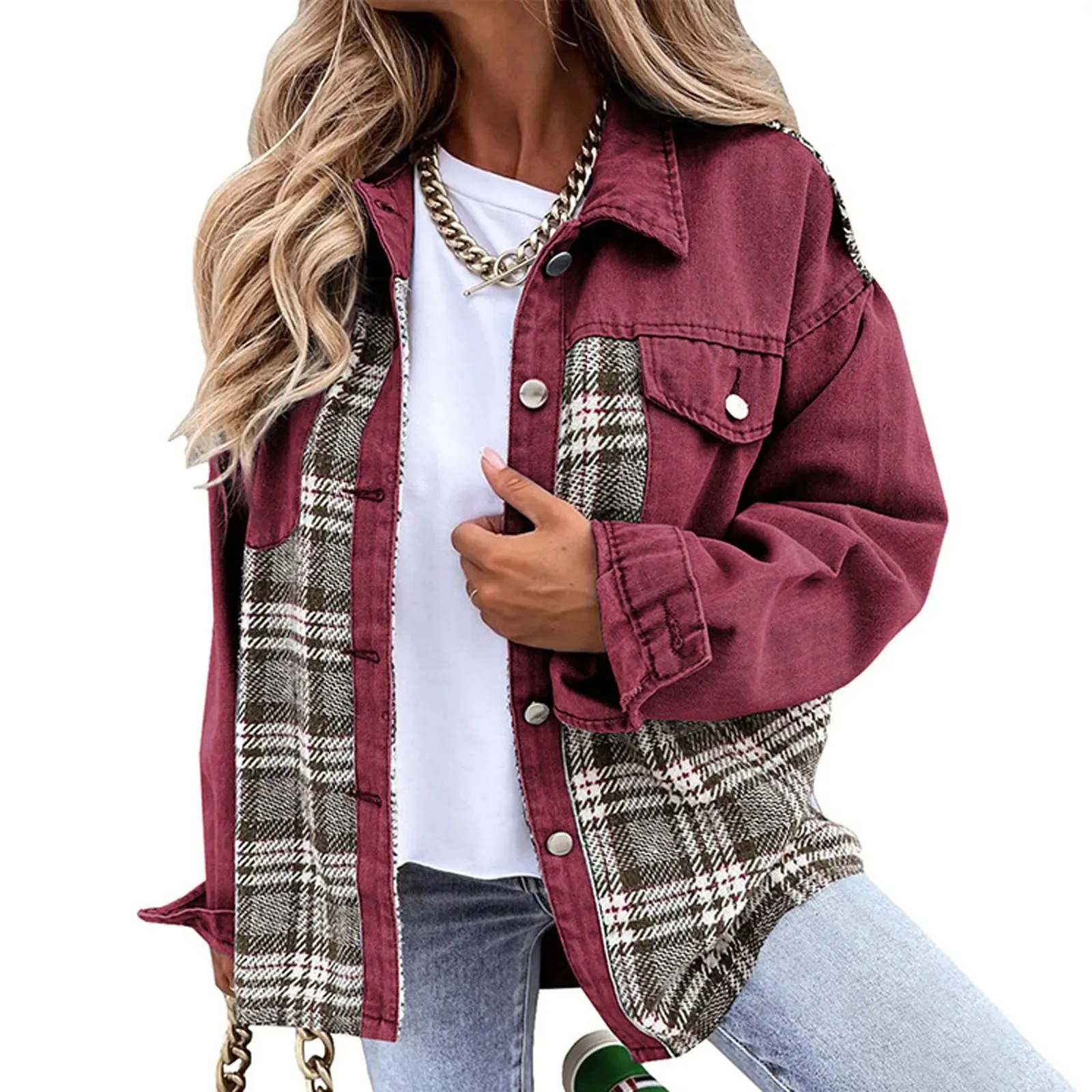 Women's Denim Jacket Classic Lapel Button Down, Spring/Fall Fashion