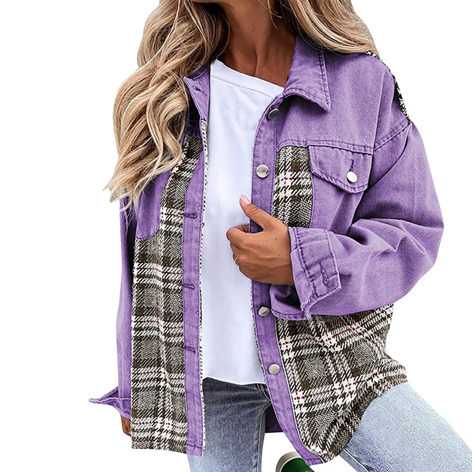 Women's Denim Jacket Classic Lapel Button Down, Spring/Fall Fashion