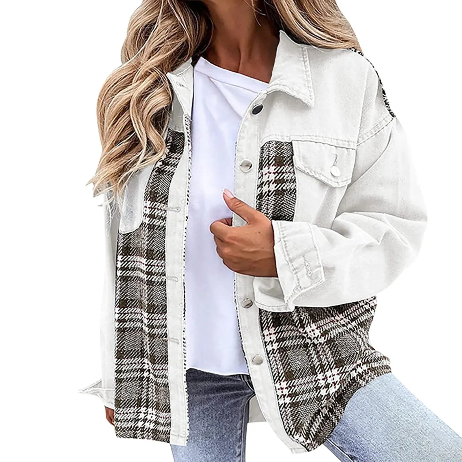 Women's Denim Jacket Classic Lapel Button Down, Spring/Fall Fashion